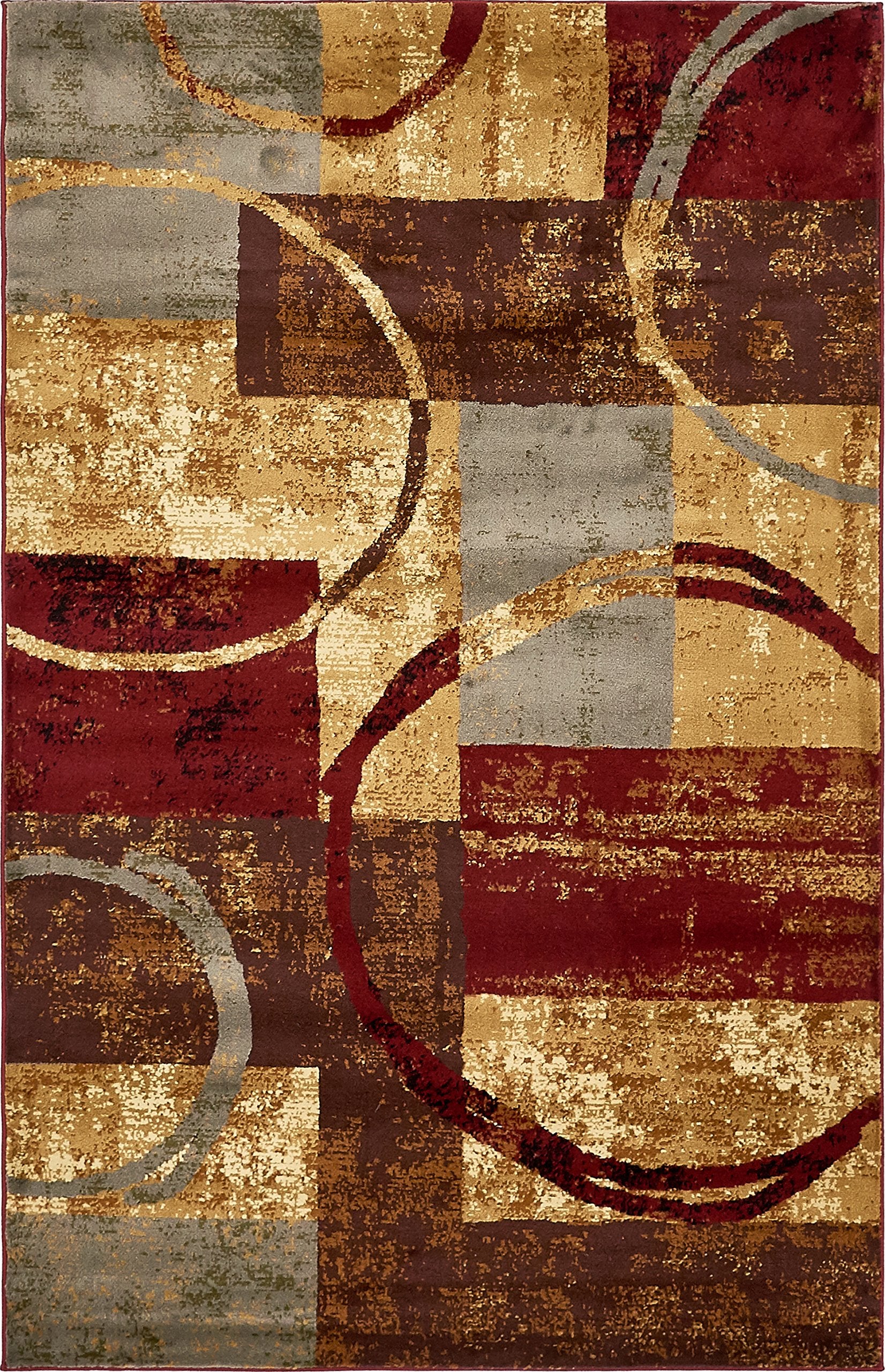 Unique Loom Barista Collection Modern, Abstract, Vintage, Distressed, Urban, Geometric, Rustic, Warm Colors Area Rug (5 0 x 8 