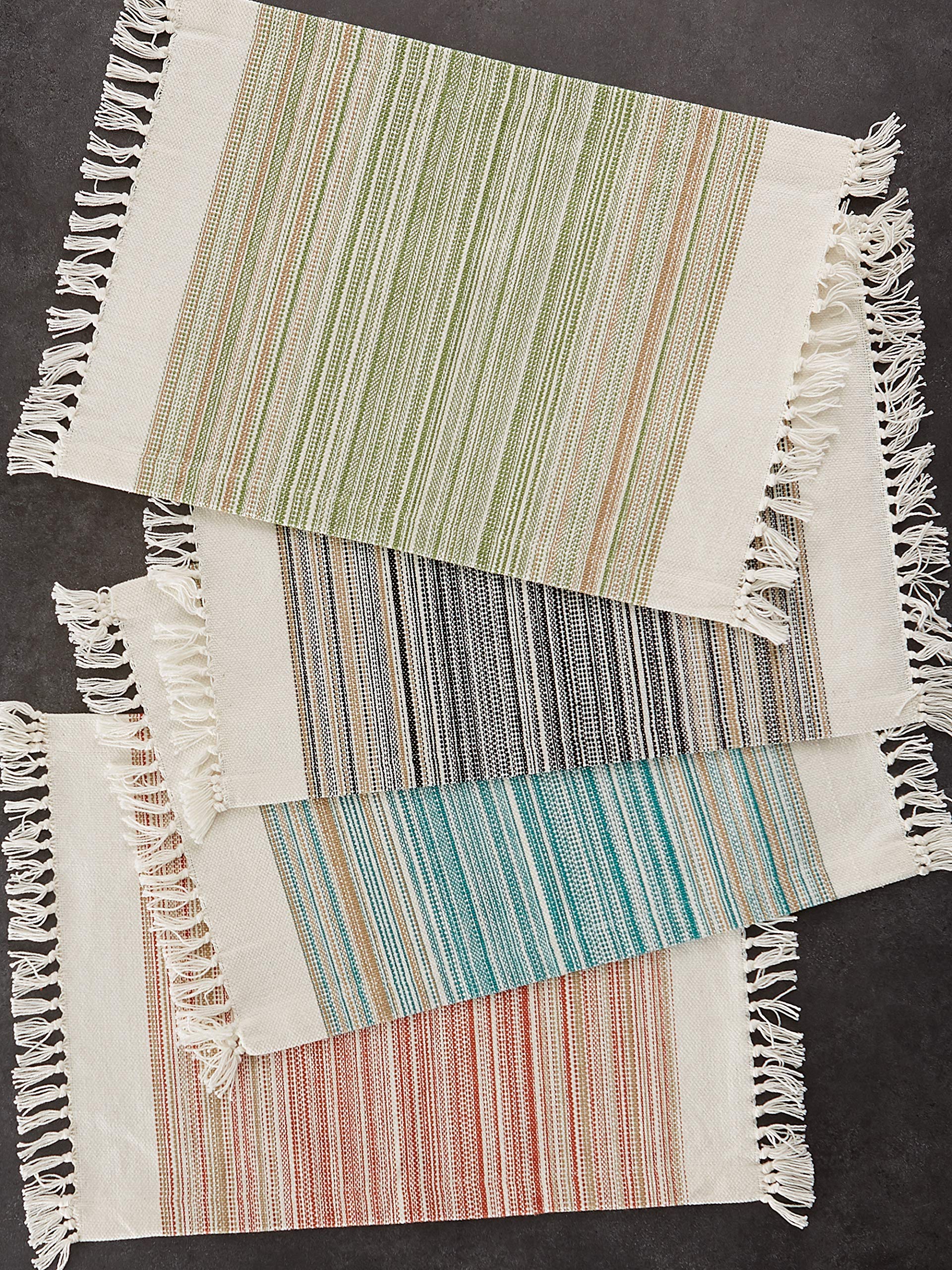 Dii Everyday Collection Fringed Stripe Tabletop, Placemat Set, 13X20, Thyme