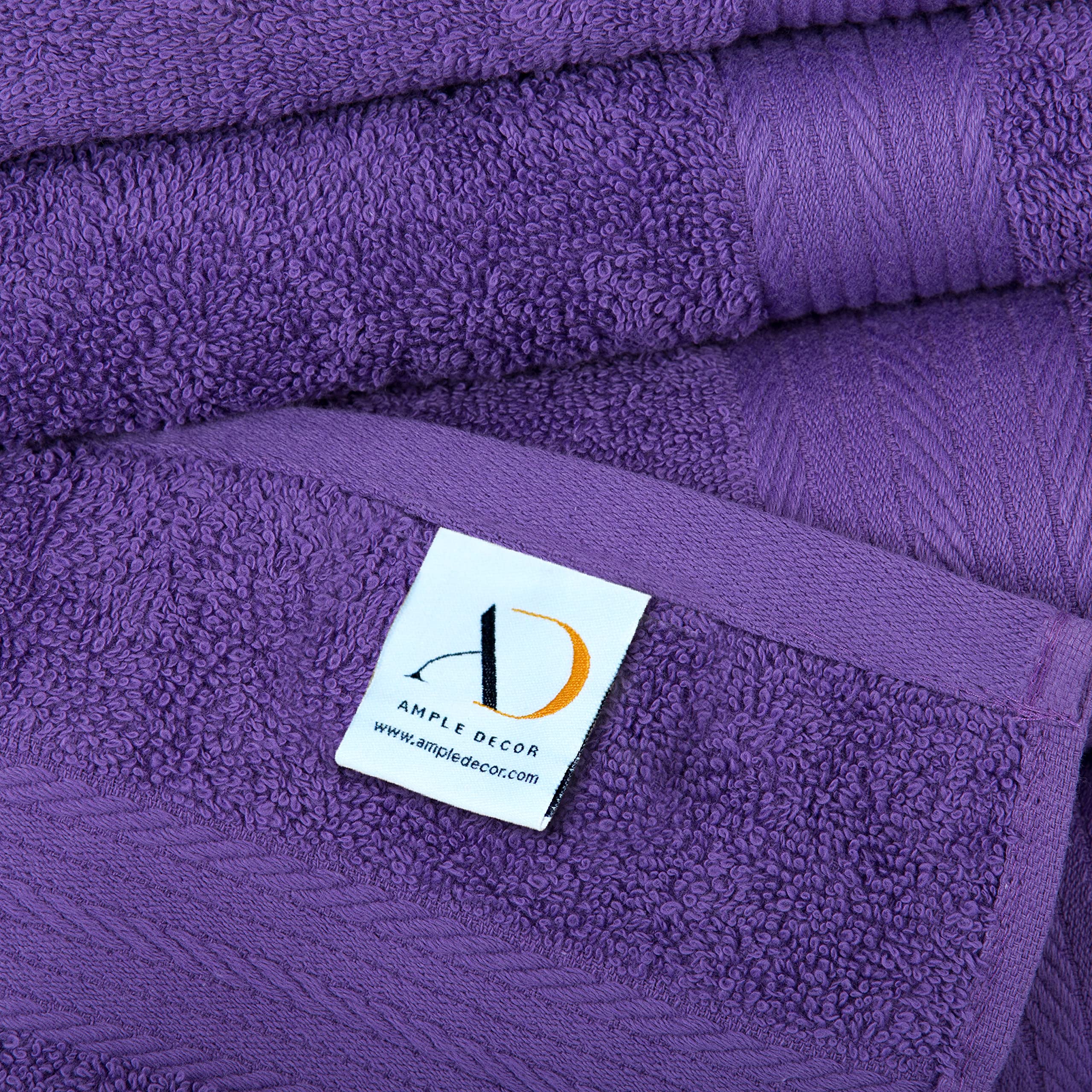 Ample Decor Bathroom Hand Towels 18 X 28 Inch 600 Gsm 100% Cotton, Soft Absorbent - 6 Pcs Purple