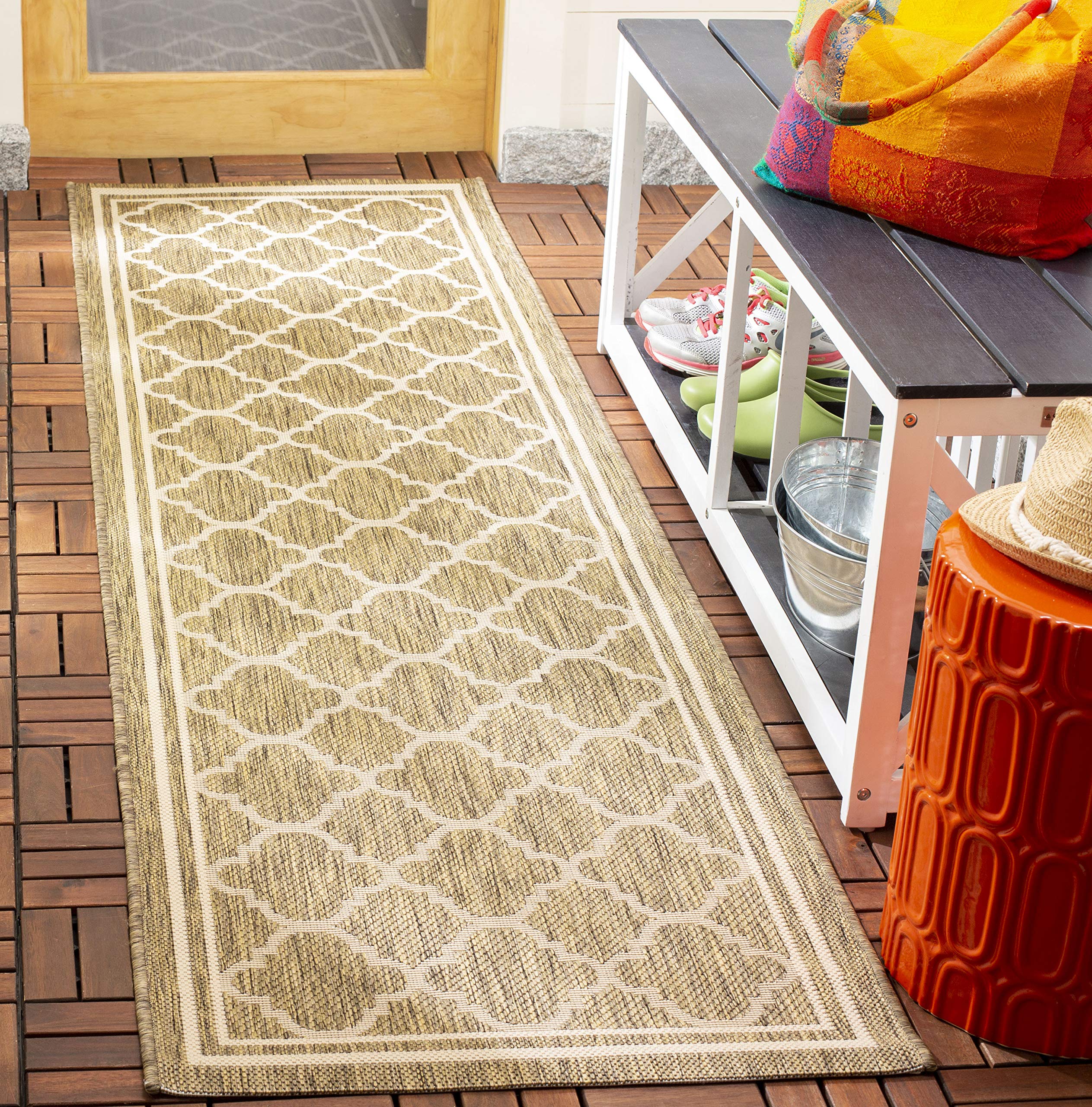 SAFAVIEH Courtyard Collection 23 x 10 Brown/Bone CY6918 Trellis Indoor/ Outside Waterproof Easy cleansingPatio Backyard Mudroo