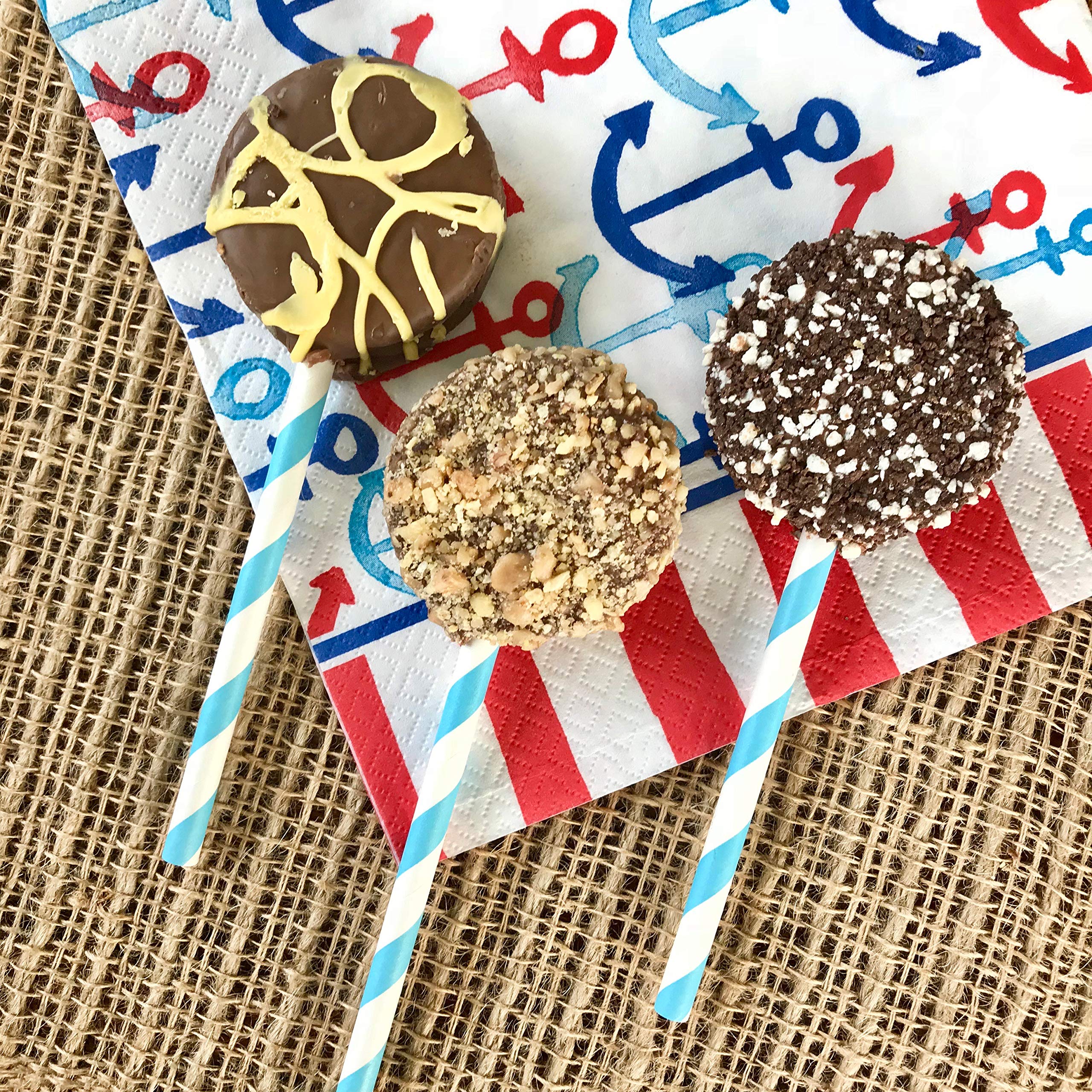 Gender Reveal Paper Straws - Blue Pink White Chevron - 50 Pack