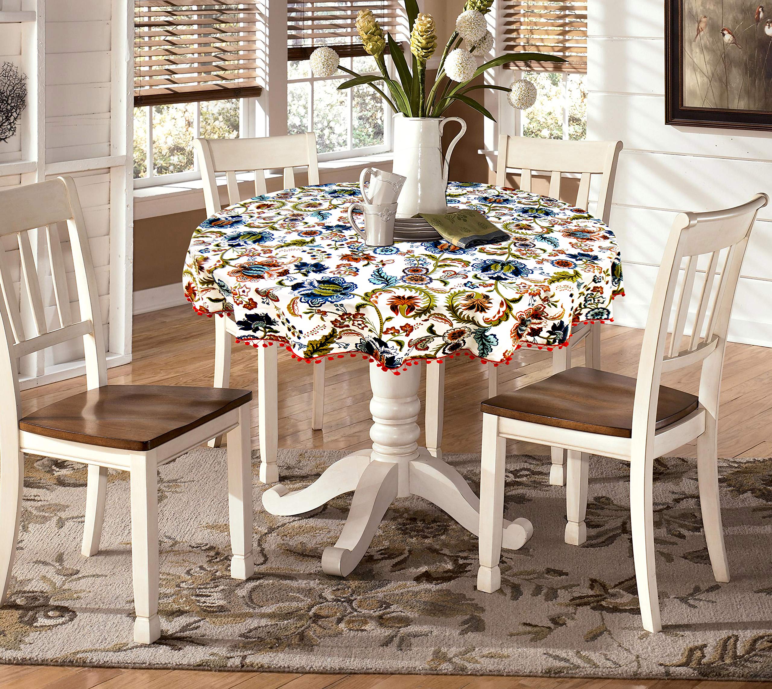Arohi International Cotton Washable Round Table Cloth/Table Cover for Dining Table Home dcor (65 Inch, Brown) (65 Inch, Multy 