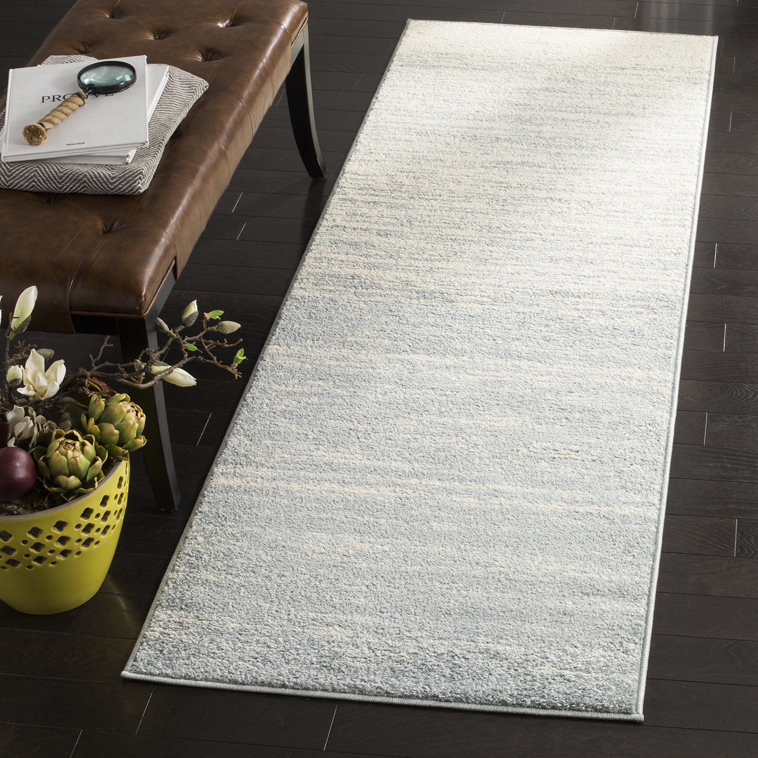 SAFAVIEH Adirondack Collection Runner Rug - 26 x 14, Slate & Cream, Modern Ombre Design, Non-Shedding & Easy Care, Ideal for H