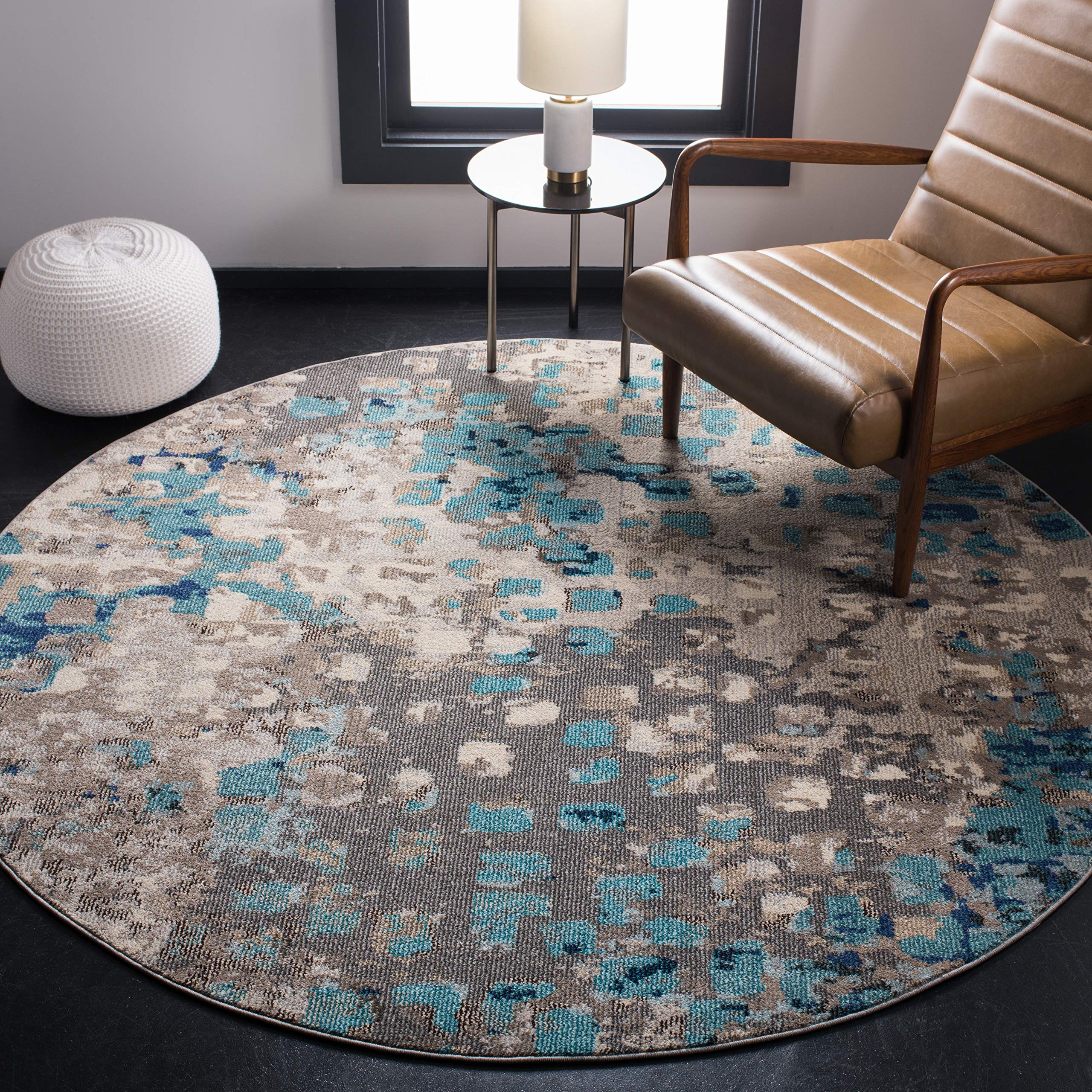 SAFAVIEH Madison Collection 5 Round Grey/Blue MAD425E Boho Abstract Distressed Non-Shedding Dining Room Entryway Foyer Living R
