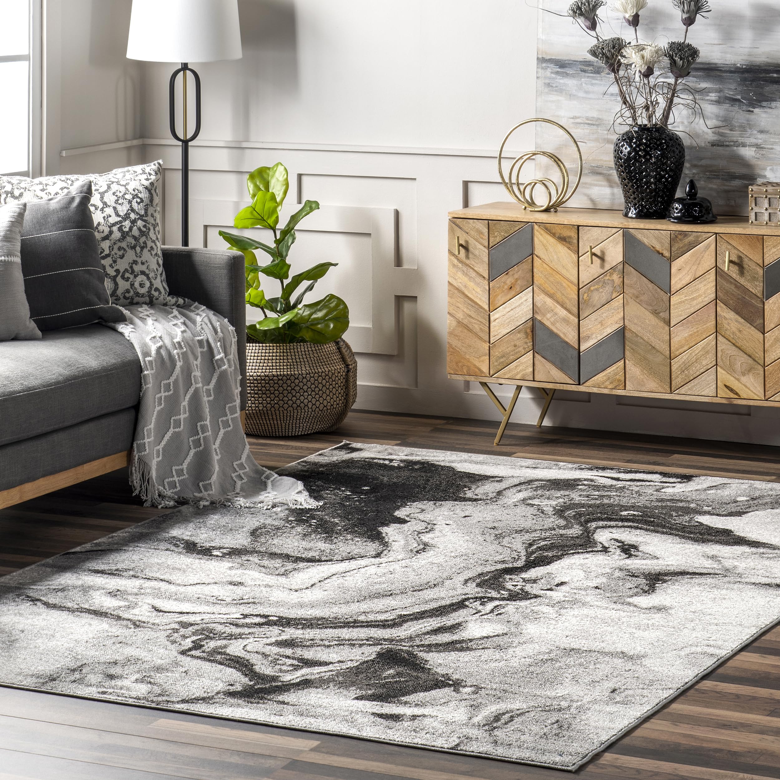 nuLOOM Remona Modern Abstract Area Rug, 9x12, Grey