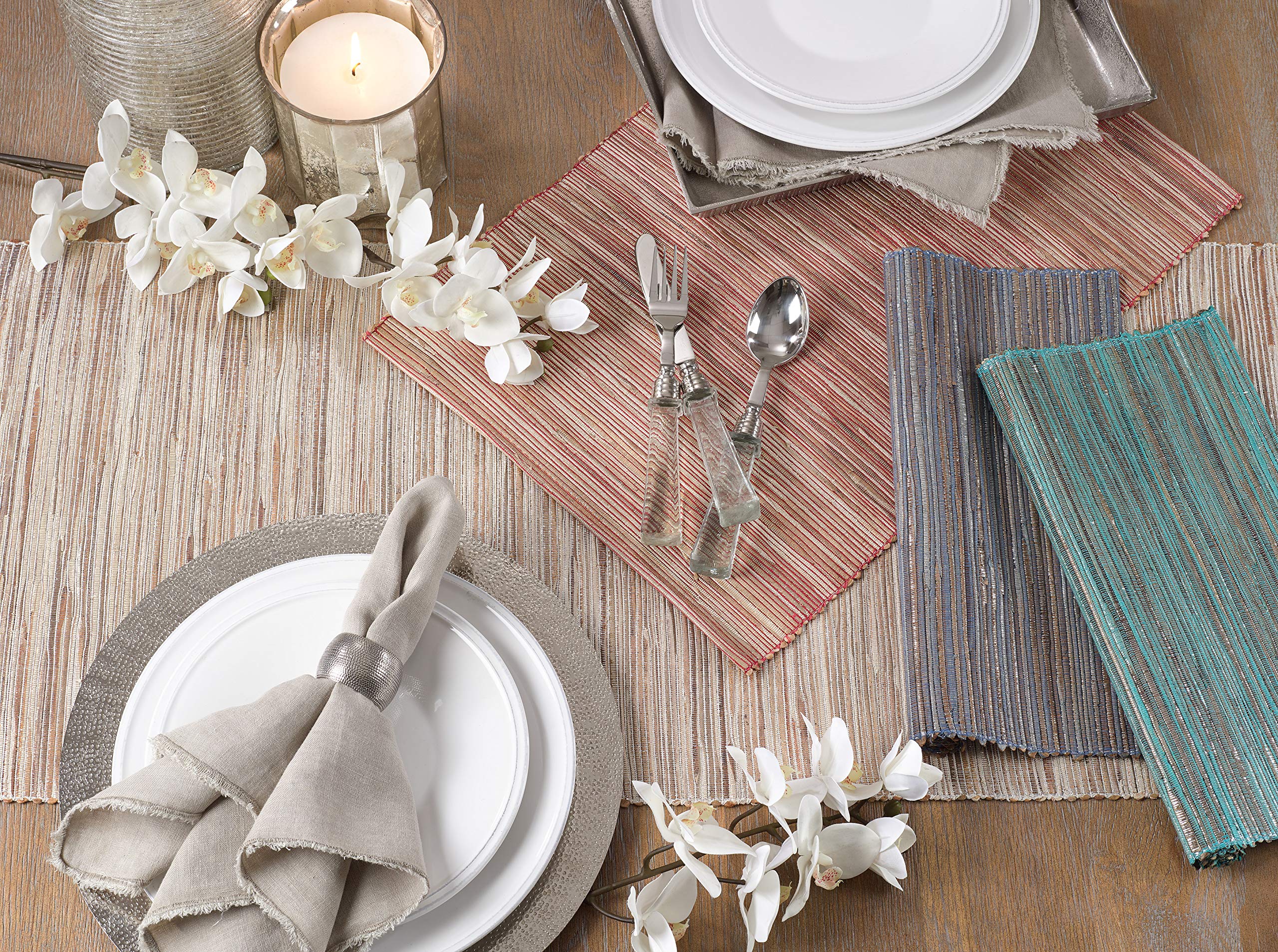 Saro Lifestyle Melaya Collection Shimmering Woven Nubby Table Placemats (Set Of 4), 14'' X 20'', Rust