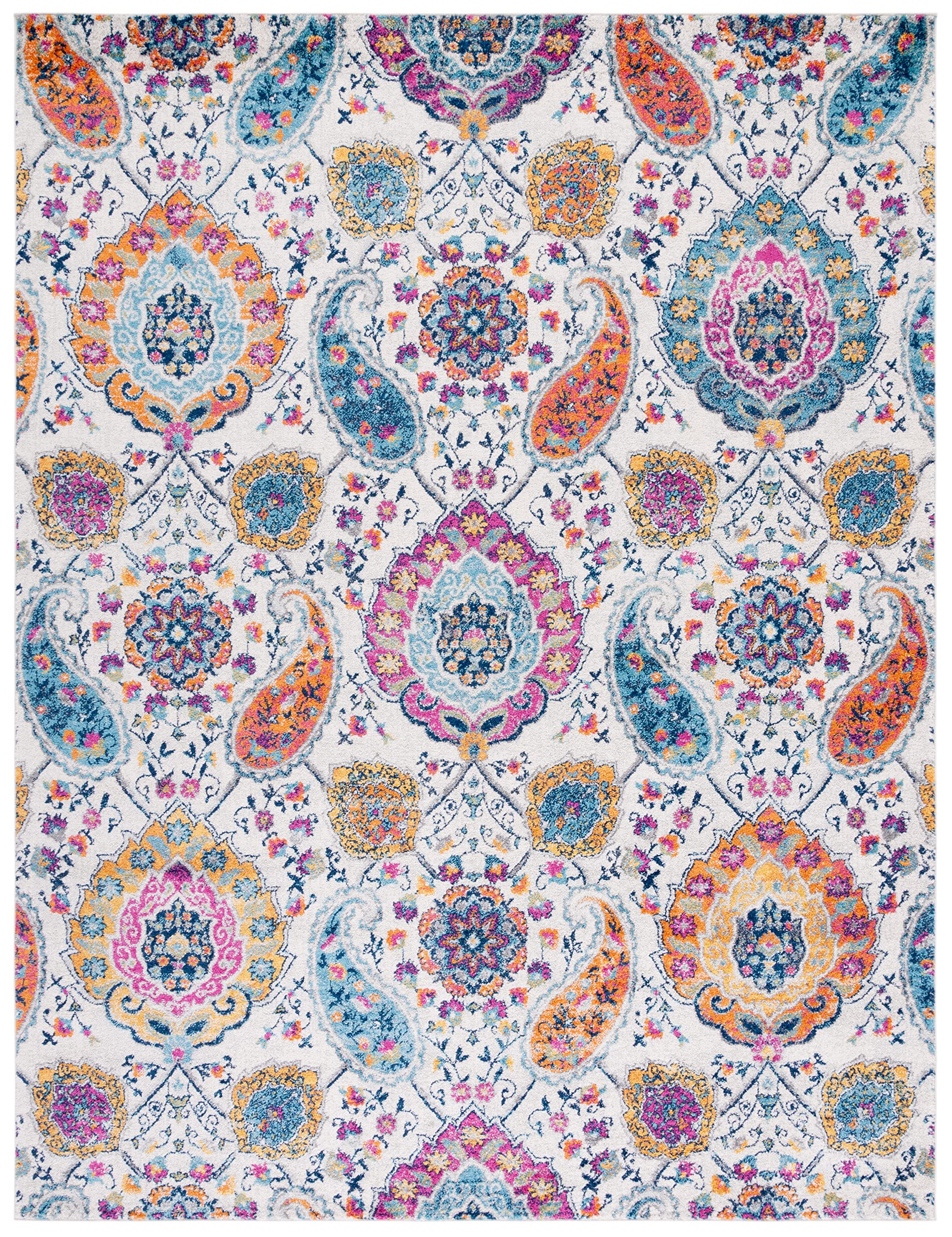 SAFAVIEH Madison Collection Area Rug - 67 x 92, Cream & Multi, Boho Chic Glam Paisley Design, Non-Shedding & Easy Care, Ideal