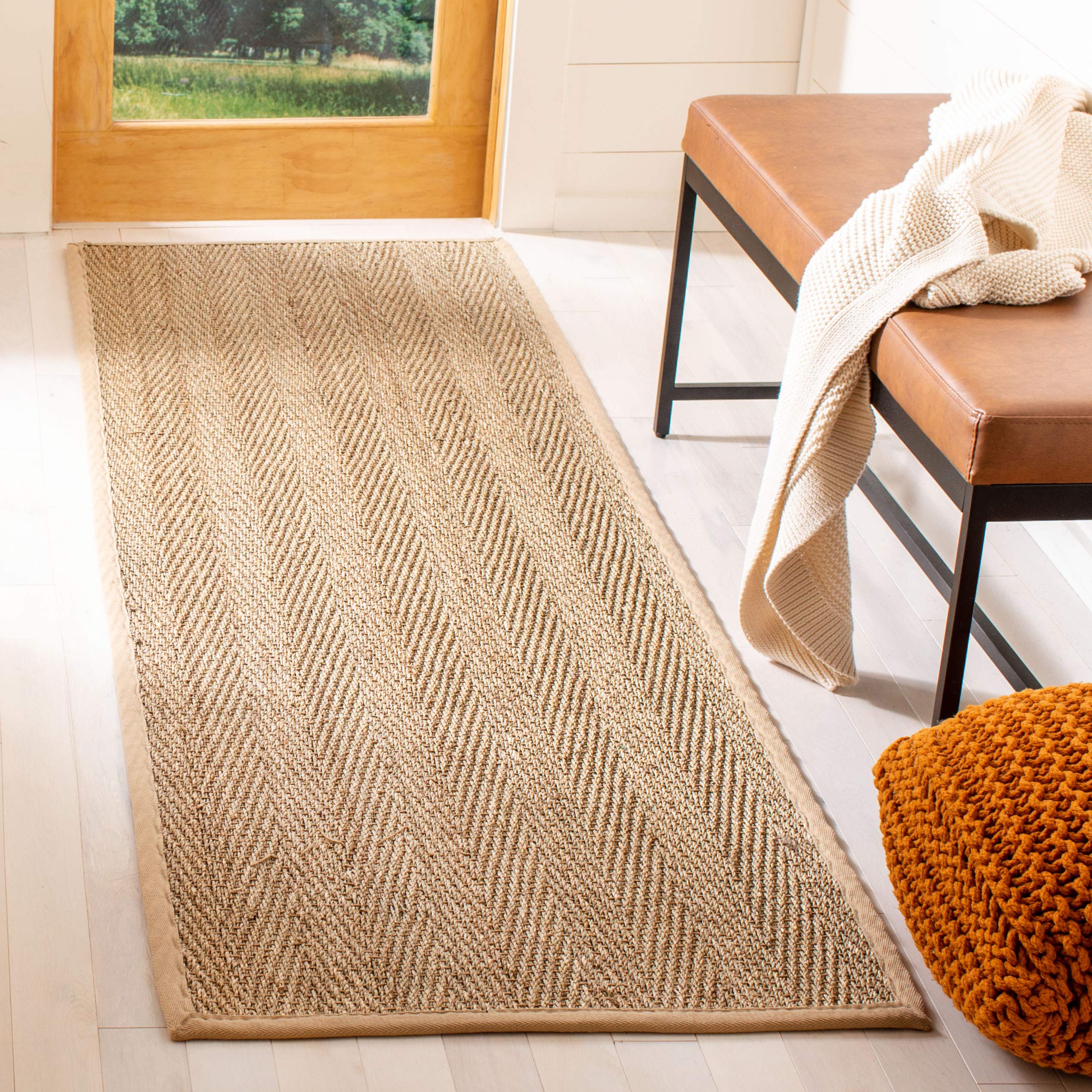 SAFAVIEH Natural Fiber Collection Accent Rug - 26 x 4, Natural & Beige, Border Herringbone Seagrass Design, Easy Care, Ideal f