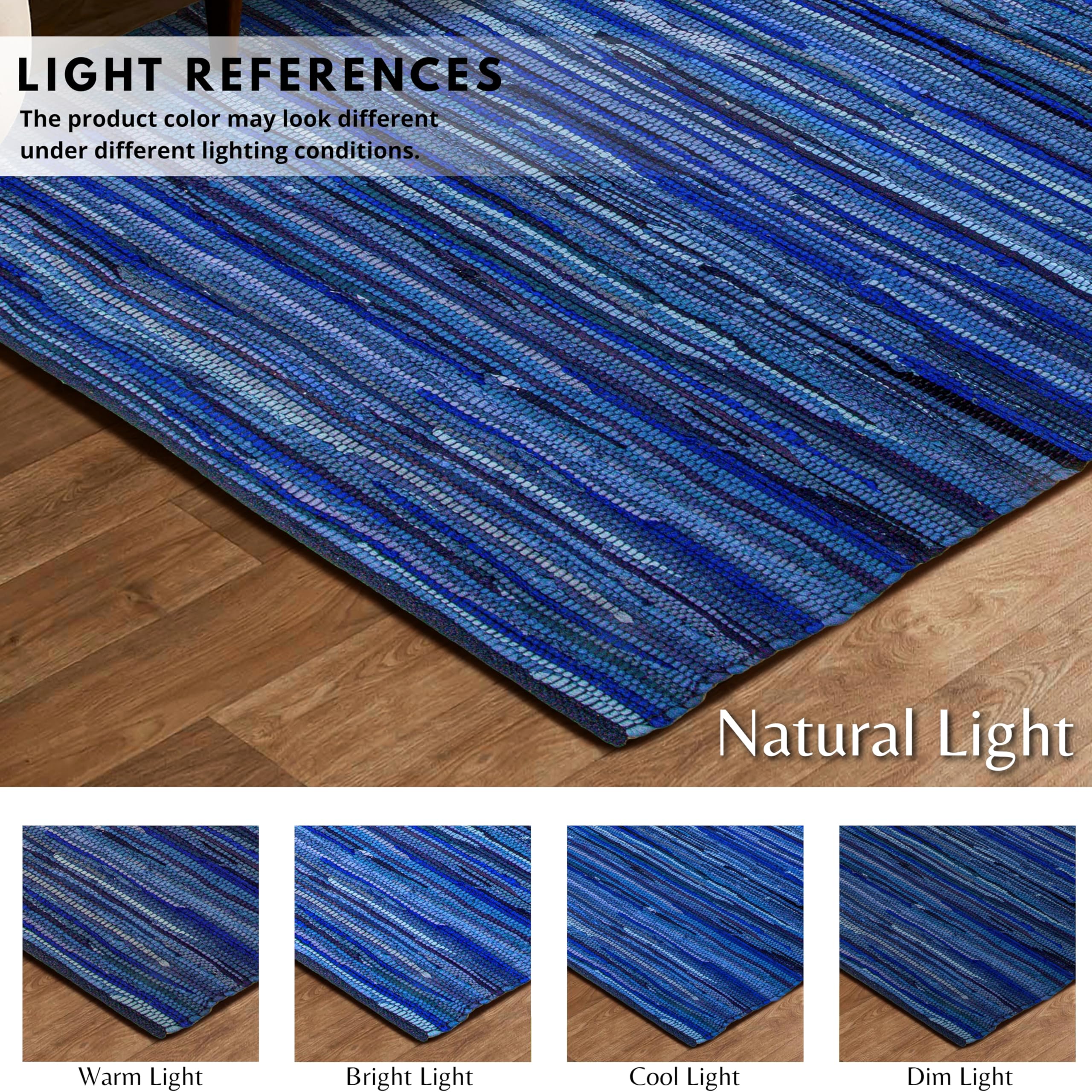 100% Cotton Rag Rug 3x5' Multicolor Chindi Rug - Hand Woven & Reversible for Living Room Kitchen Entryway Rug - Navy,Kitchen Rug