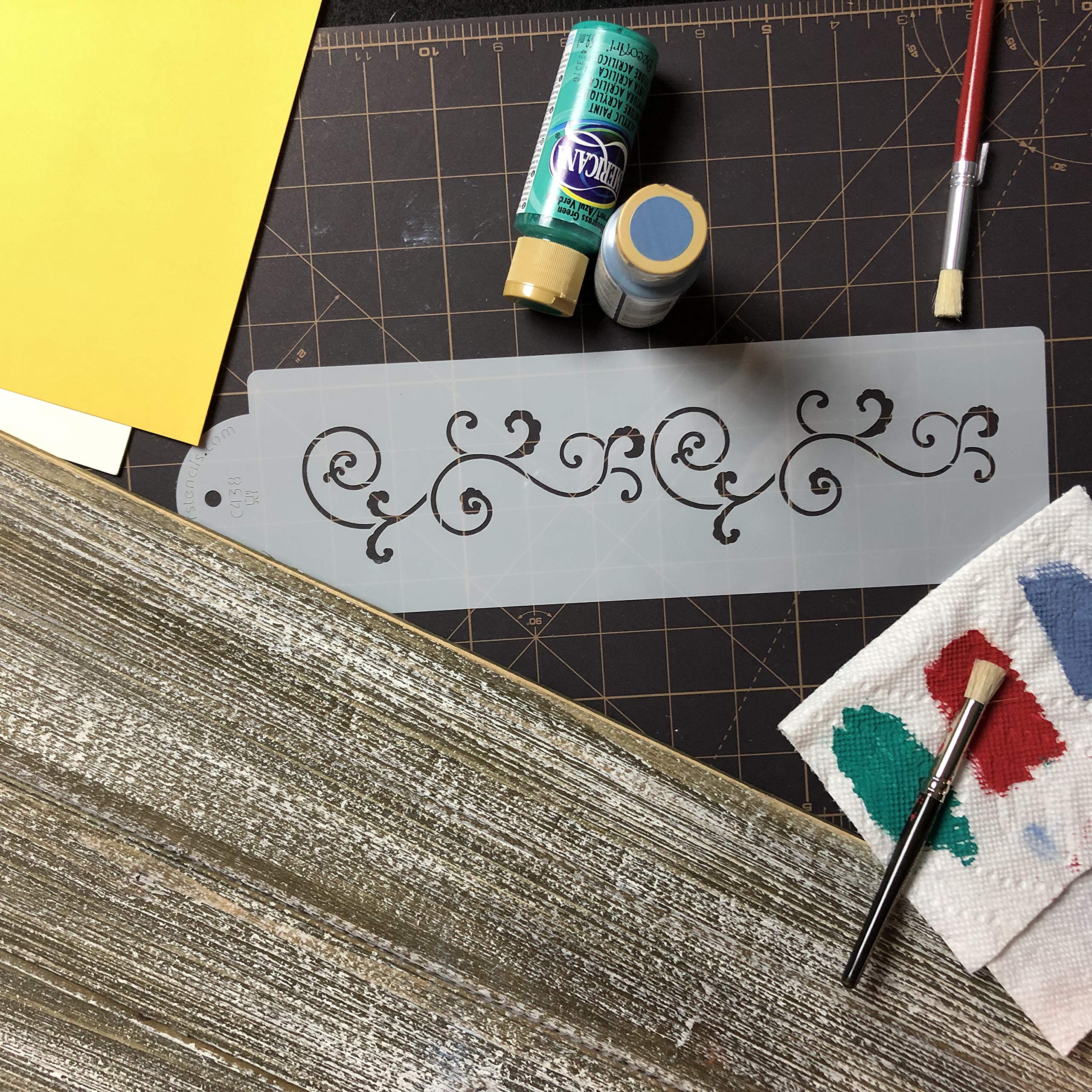 Designer Stencils Small Leafy Scroll Side Cake Stencil, Beige/Semi-Transparent