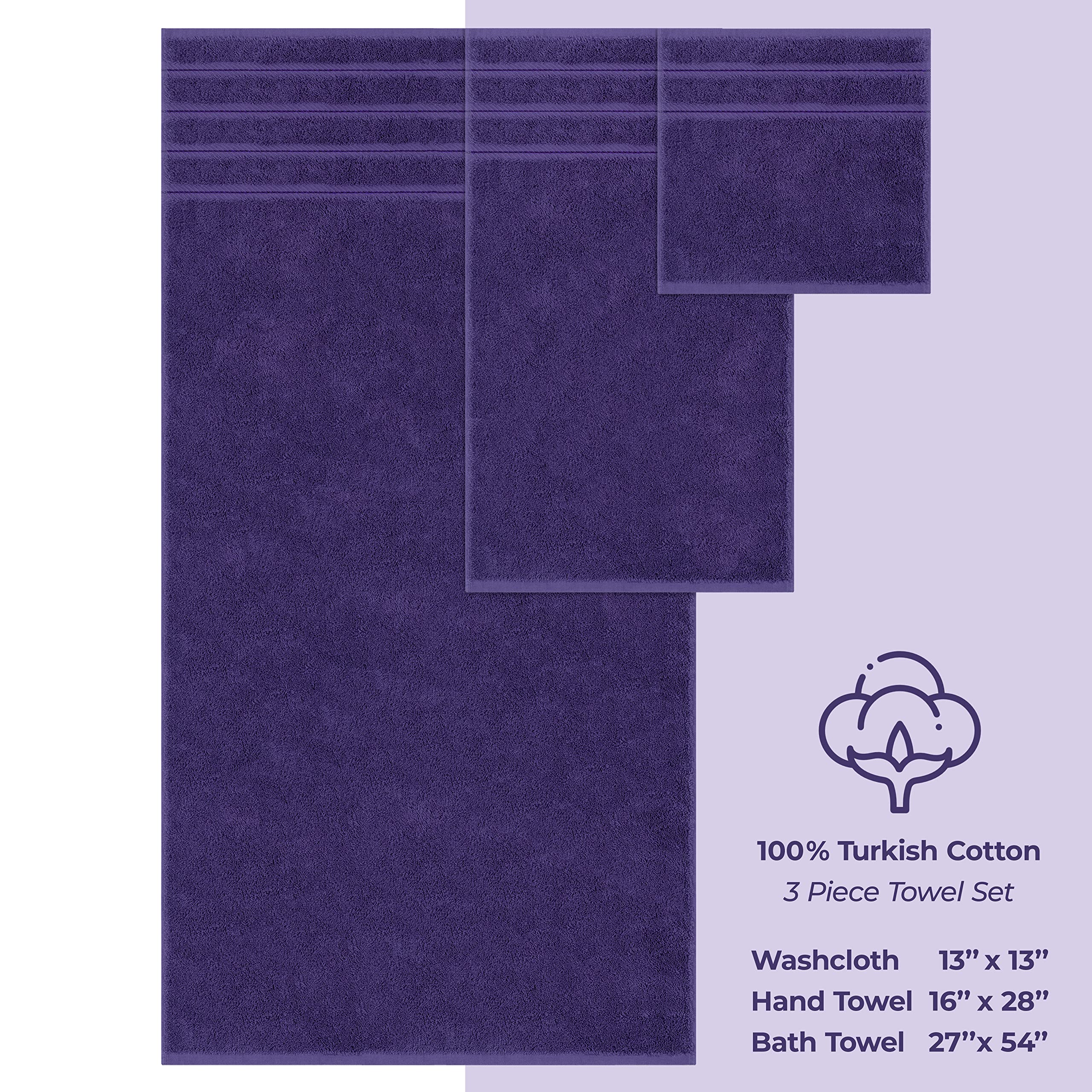 American Soft Linen Luxury 3 Piece Towel Sets  1 Bath Towel 1 Hand Towel 1 Washcloth  100% Turkish Cotton Towels for Bathroom  Purple Towel Set
