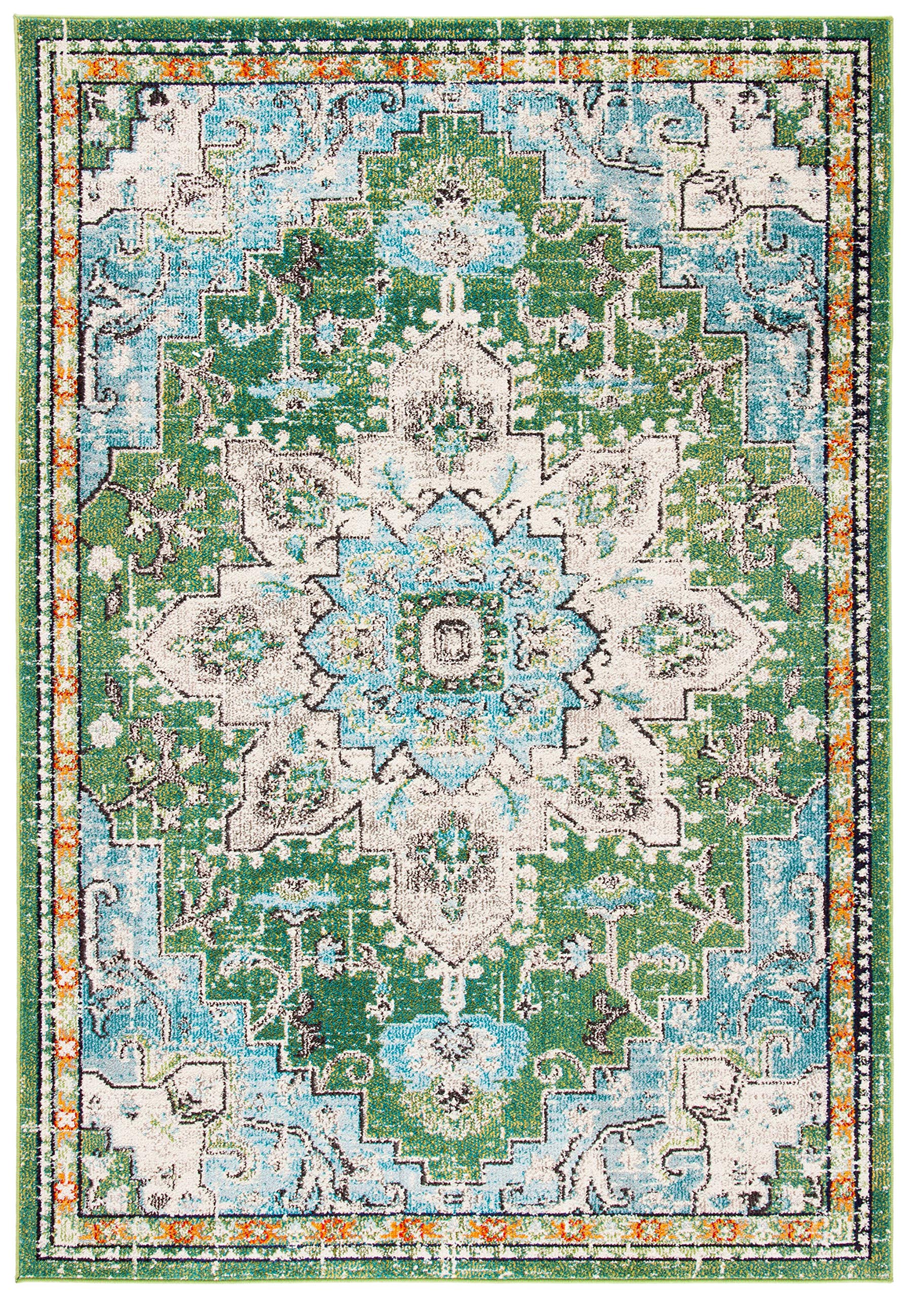 SAFAVIEH Madison Collection Accent Rug - 22 x 4, Green & Turquoise, Medallion Distressed Design, Non-Shedding & Easy Care, Ide
