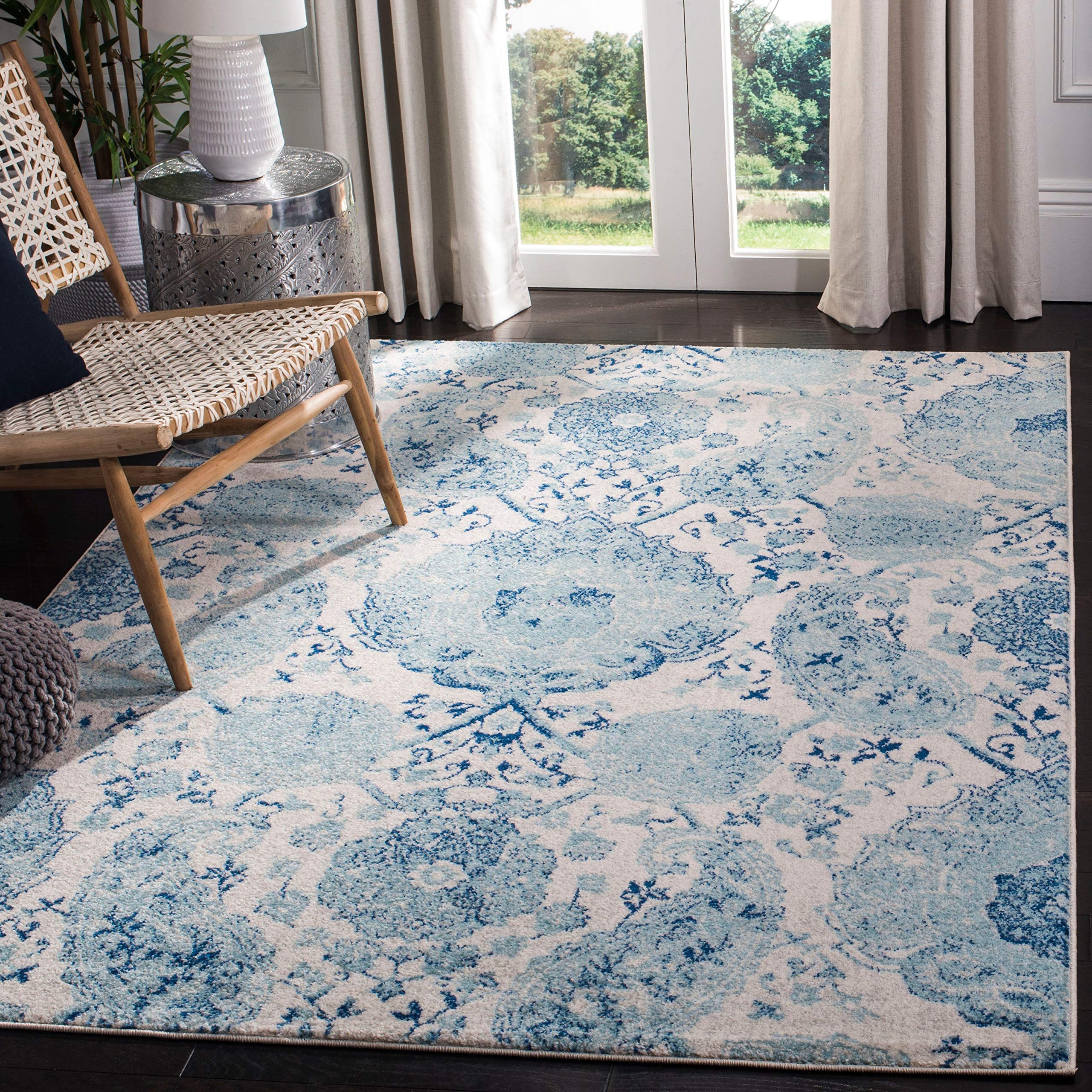 SAFAVIEH Madison Collection Area Rug - 10 x 14, Cream & Turquoise, Boho Chic Glam Paisley Design, Non-Shedding & Easy Care, Id
