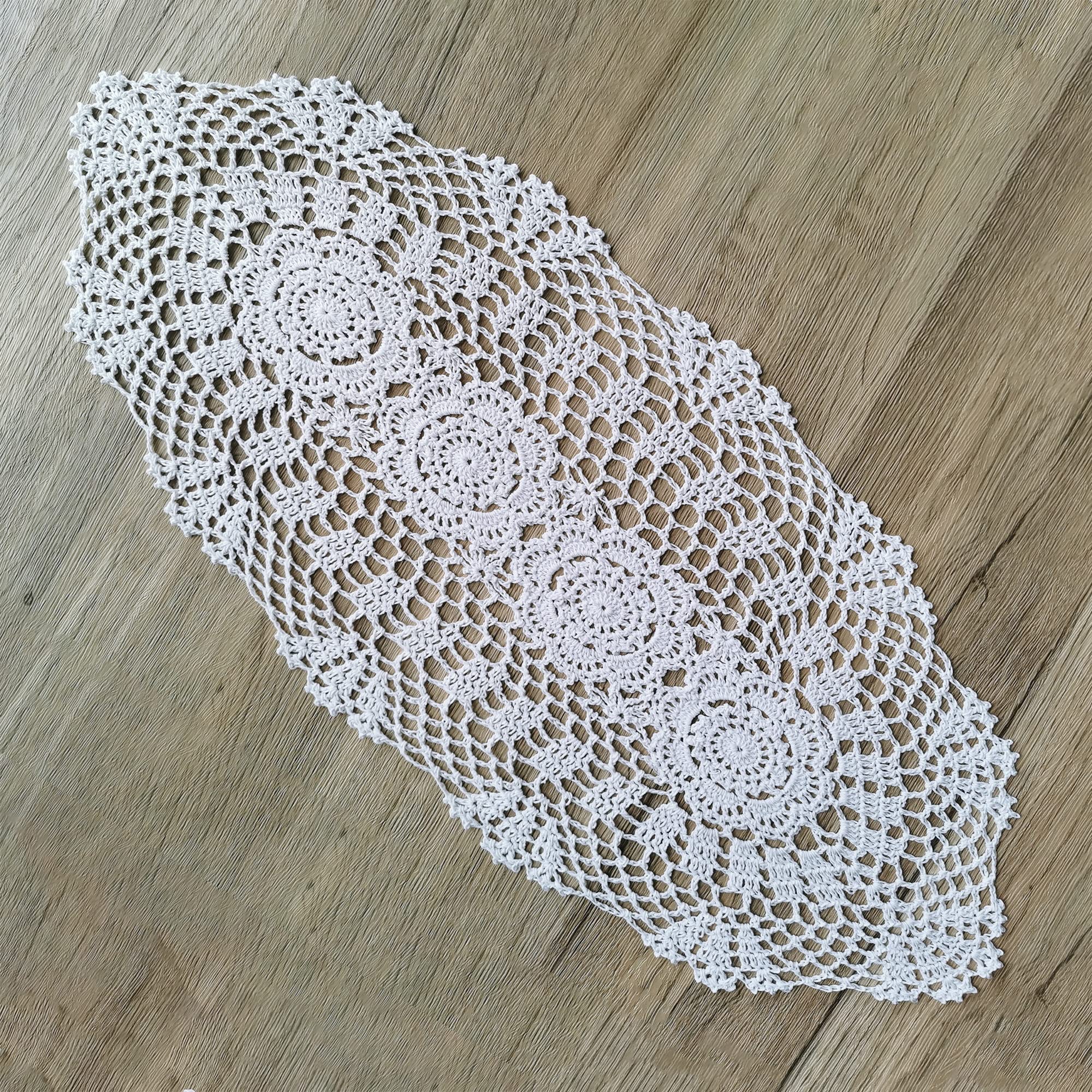 Phantomon Oval Lace Table Runner Doilies Floral Table Scarf Furniture Cloth Cover Handmade Crochet Placemats, 100% Cotton (White