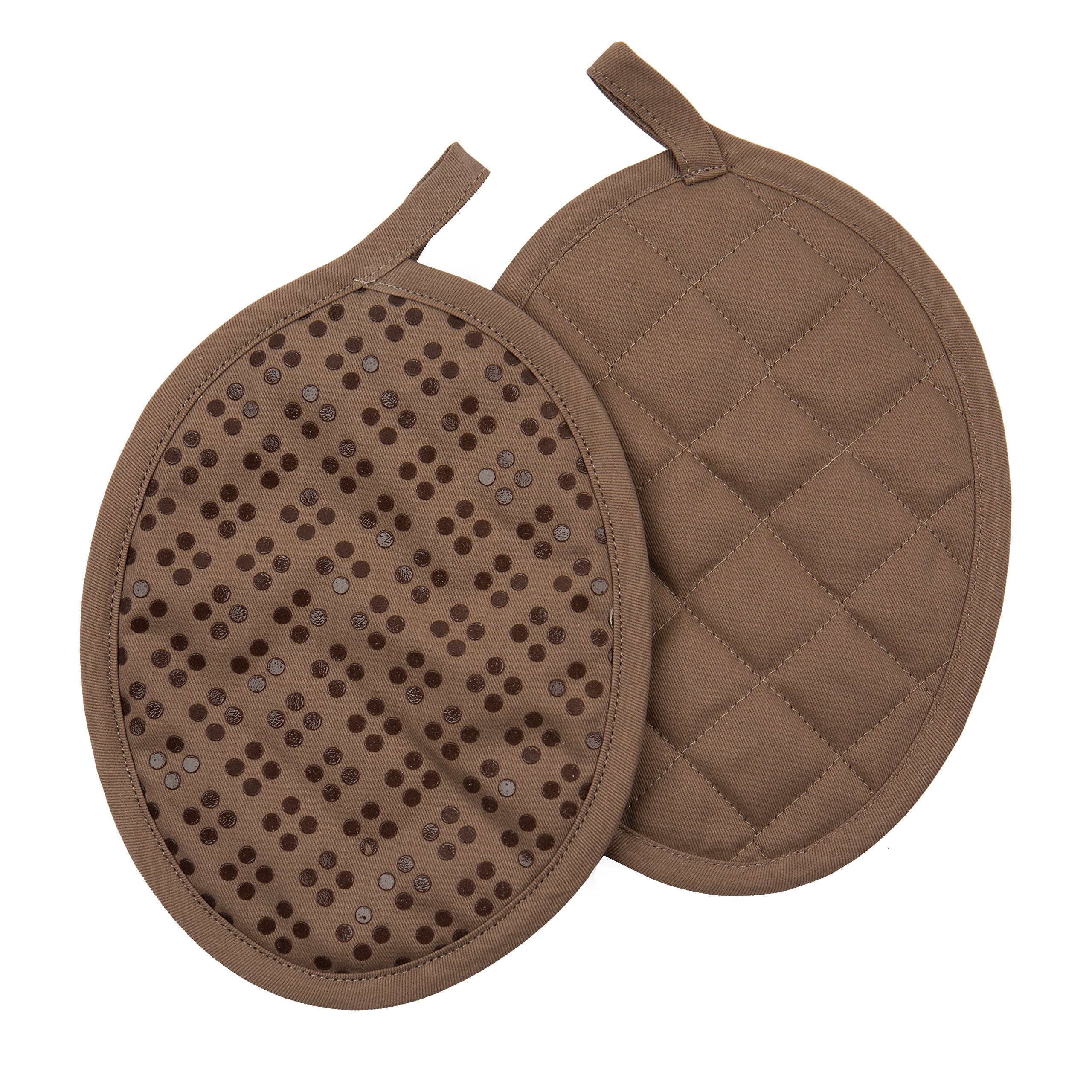 Oven Mitt And Pot Holders Silicone Set Of 3, Non-Slip Kitchen Hot Pads And Oven Mitts Set, Oeko-Tex 100% Cotton Shell, Brown