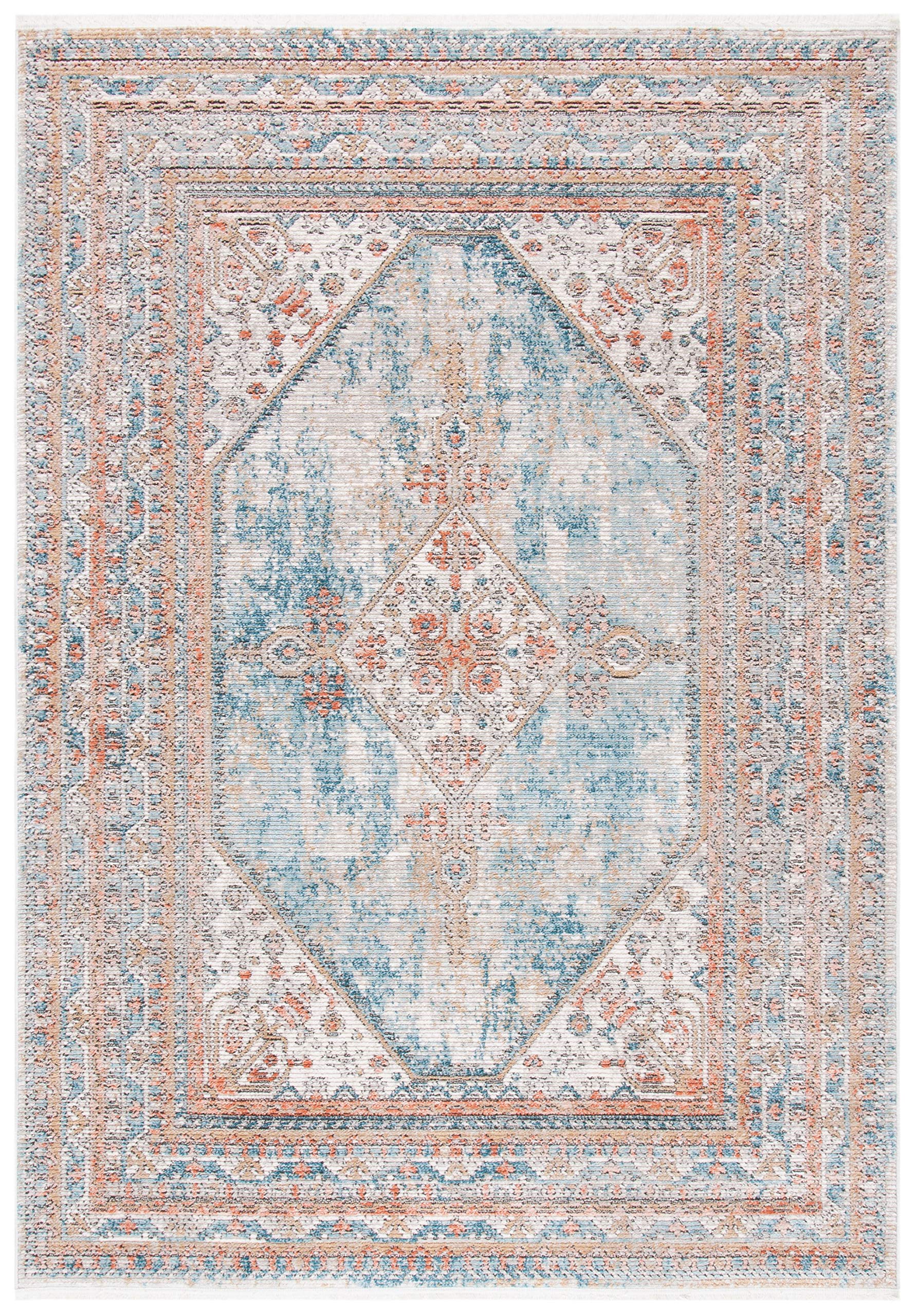 SAFAVIEH Shivan Collection 4 x 6 Blue/Grey SHV725M Medallion Distressed Non-Shedding Living Room Bedroom Accent Rug