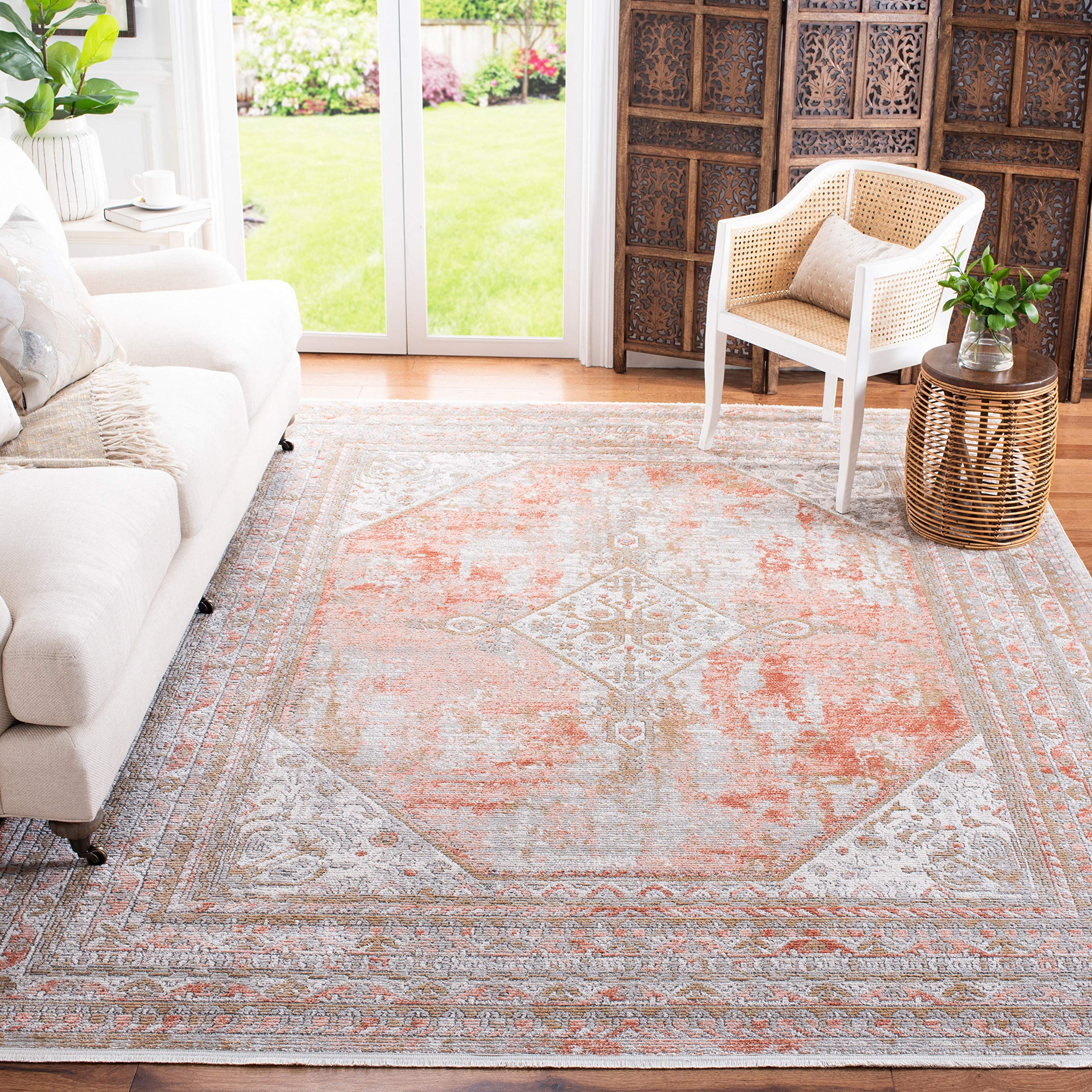 SAFAVIEH Shivan Collection 10 x 14 Rose/Grey SHV725Q Medallion Distressed Non-Shedding Living Room Bedroom Area Rug