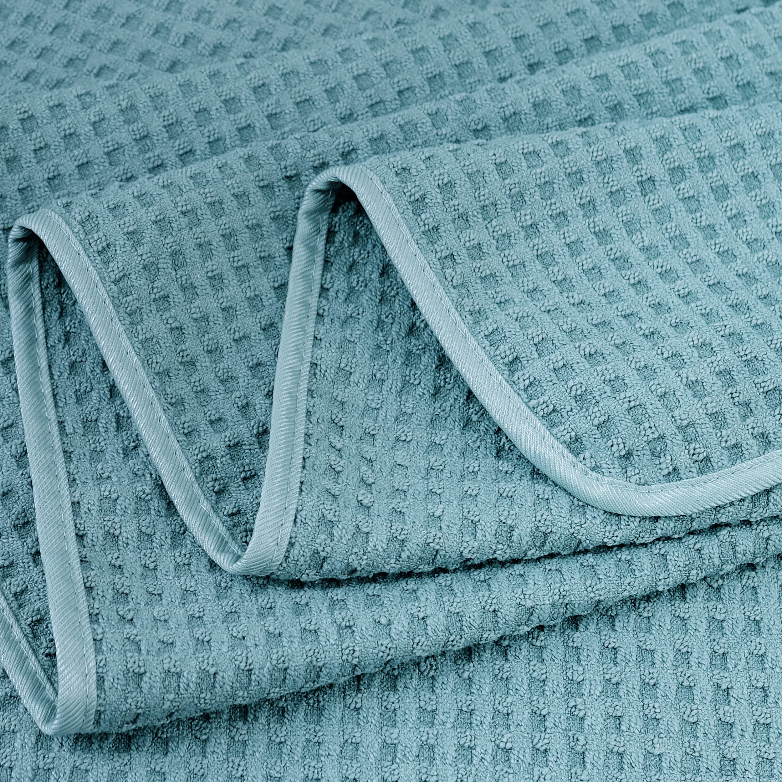 Polyte Microfiber Oversize Quick Dry Lint Free Bath Towel, 60 X 30 In, Set Of 2 (Green, Waffle Weave)