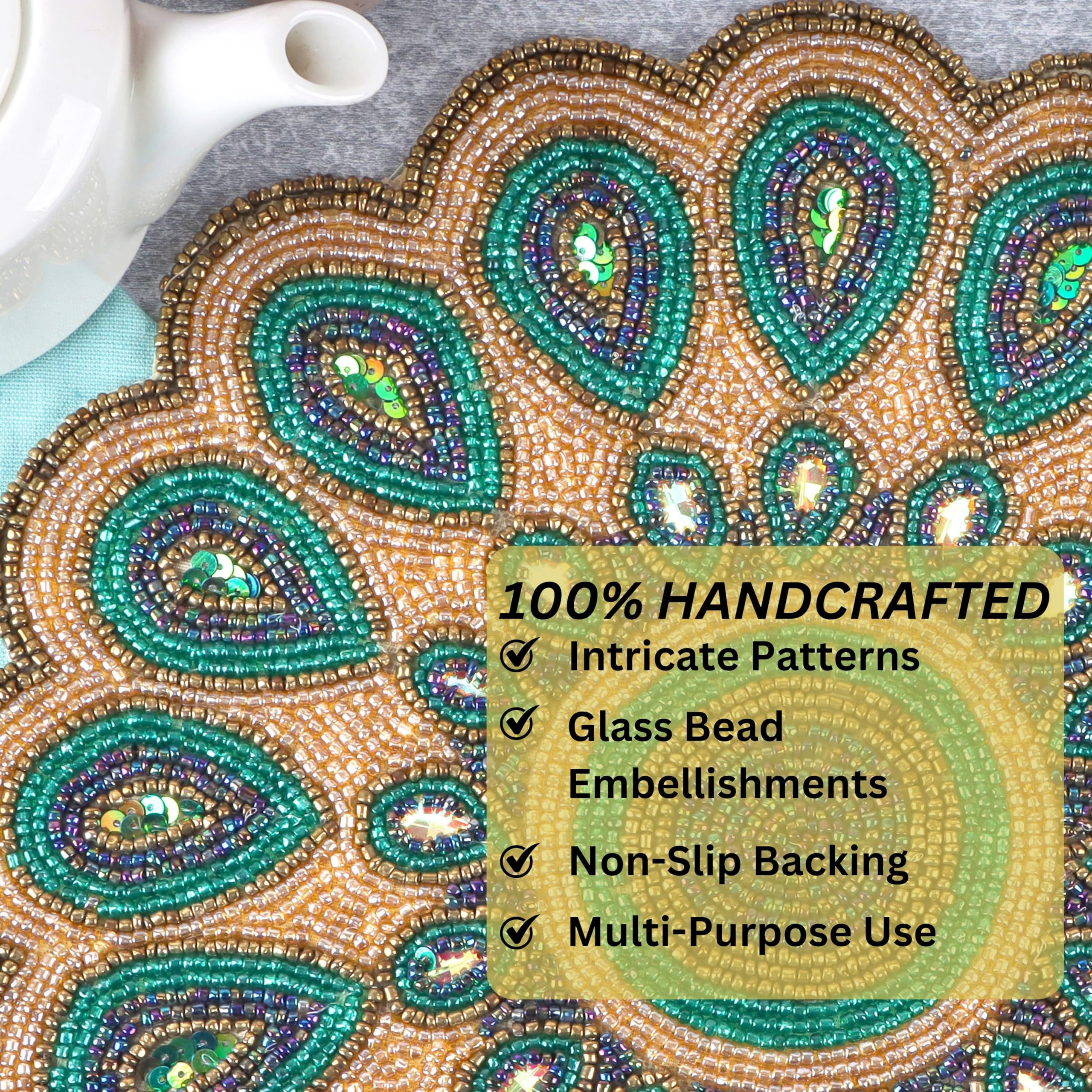 Beaded Table Mat, Coffee Table Beaded Mat, Placement Mats For Dining Table Beaded, Round Beaded Placemats, Beaded Placemats For