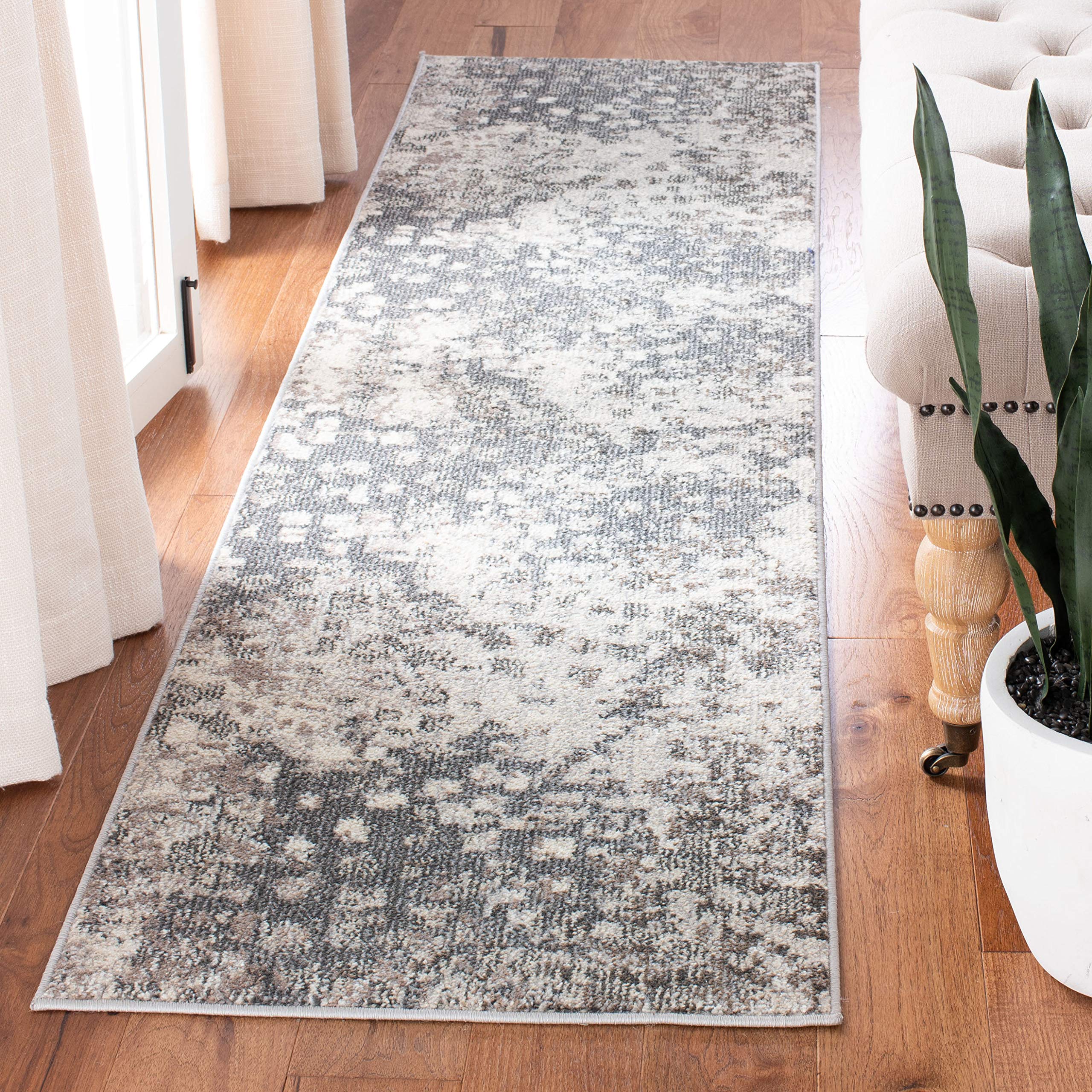 SAFAVIEH Madison Collection Runner Rug - 2 x 8, Grey & Beige, Boho Abstract Design, Non-Shedding & Easy Care, Ideal for High T