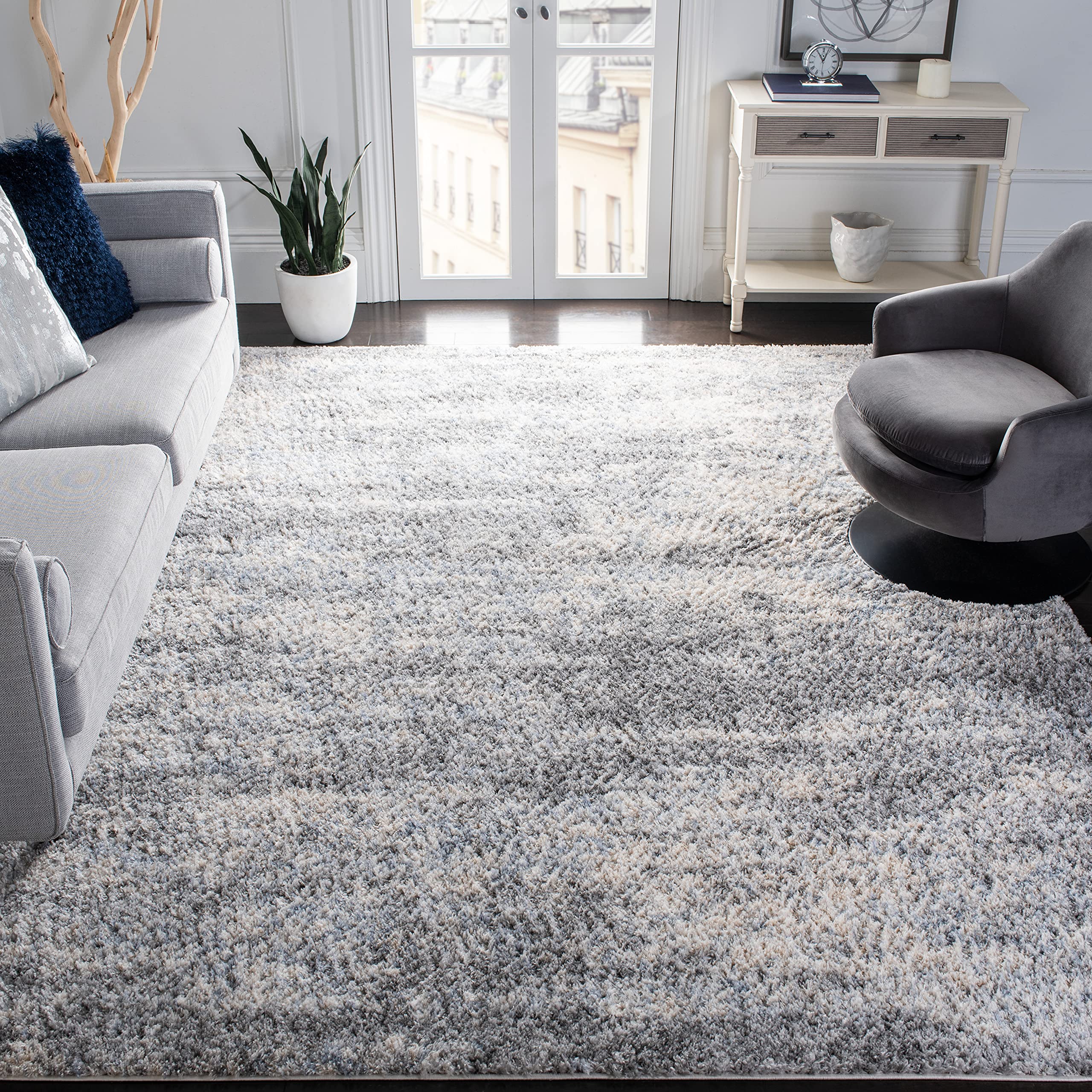 SAFAVIEH Berber Shag Collection Area Rug - 12 Square, Grey Blue & Cream, Abstract Design, Non-Shedding & Easy Care, 1.2-inch Th