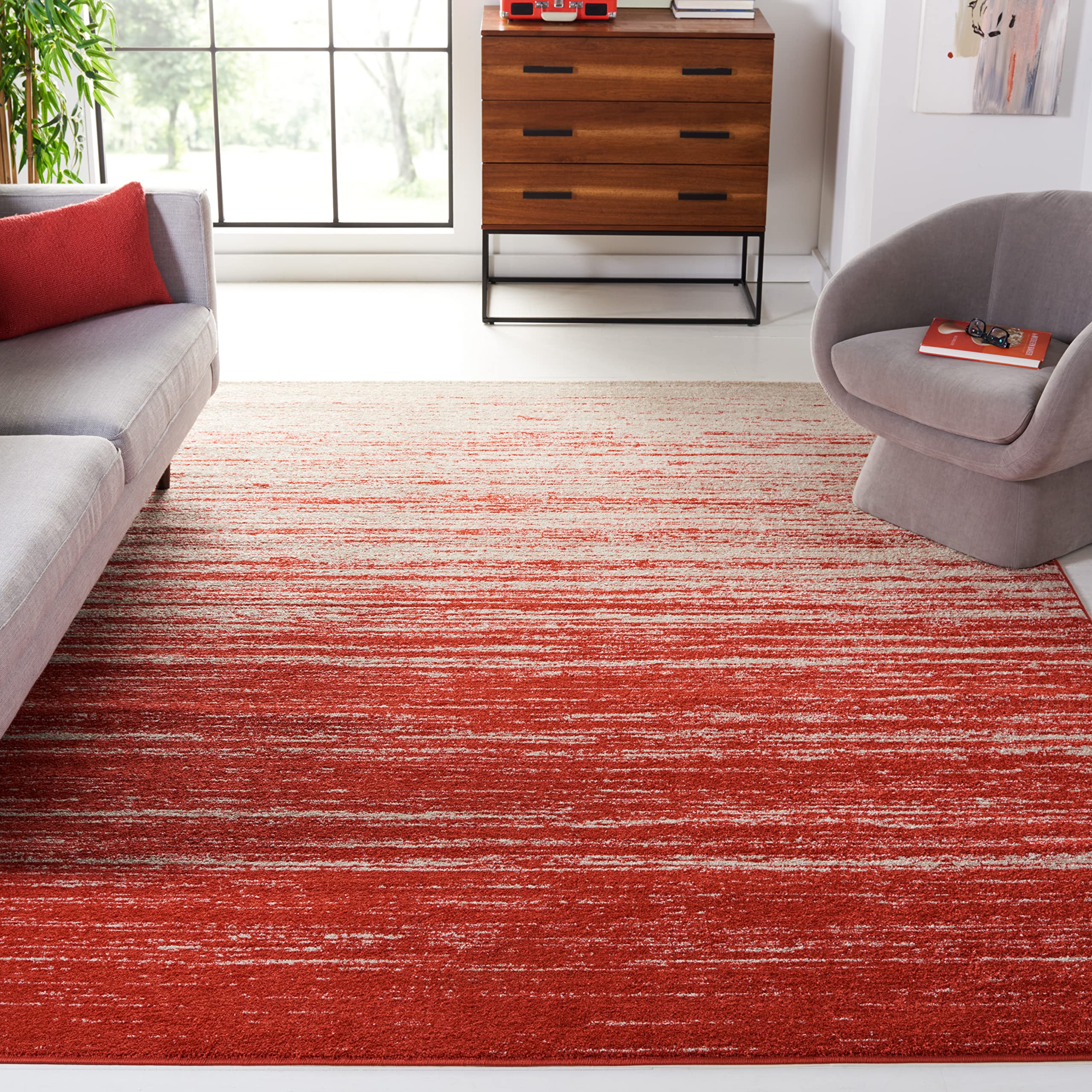 SAFAVIEH Adirondack Collection Area Rug - 8 x 10, Orange & Grey, Modern Ombre Design, Non-Shedding & Easy Care, Ideal for High