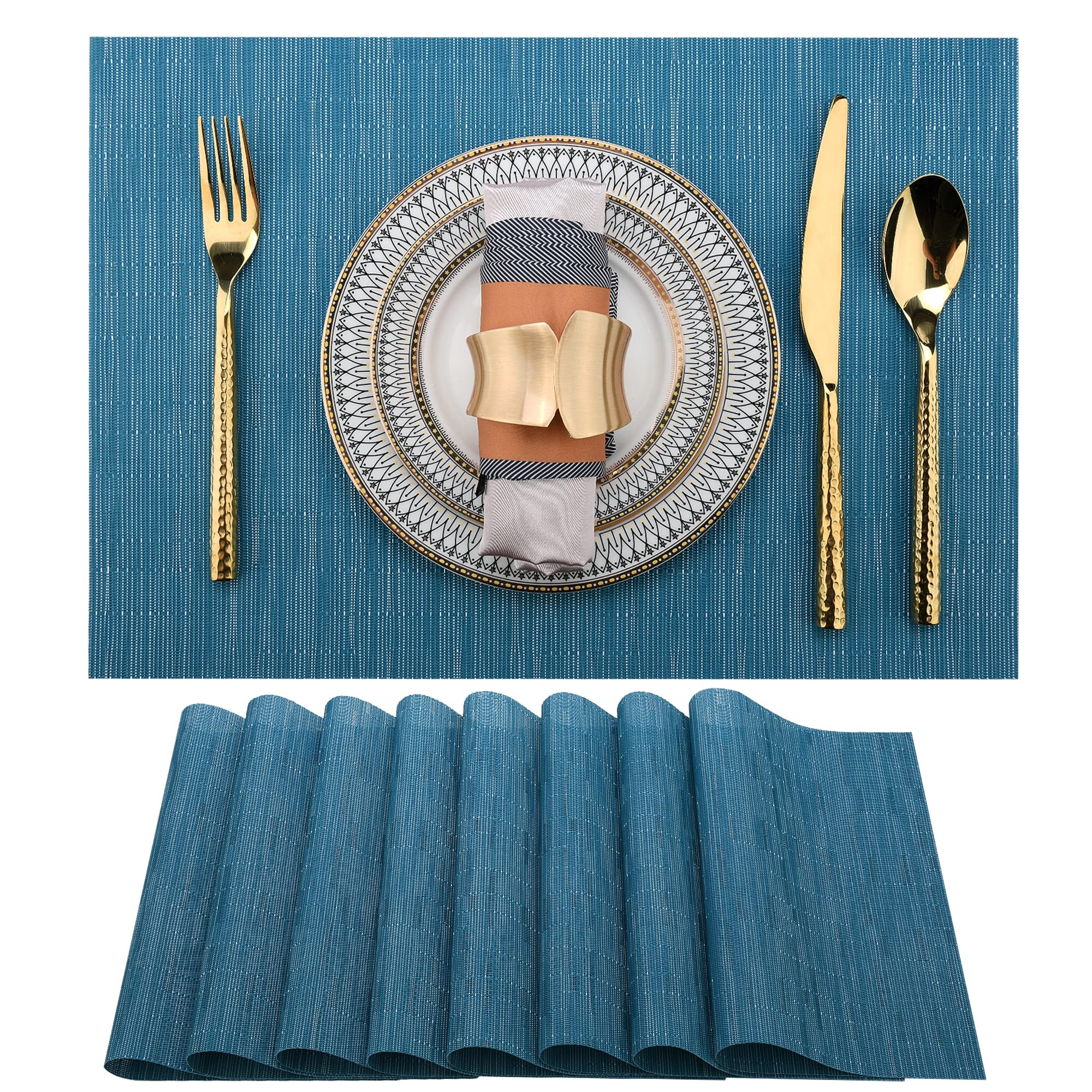 Slkqg Vinyl Placemats Set Of 8 - Washable Easy Clean Place Mats - Heat Resistant Pvc Table Placemats - Table Mats For Dining Tab