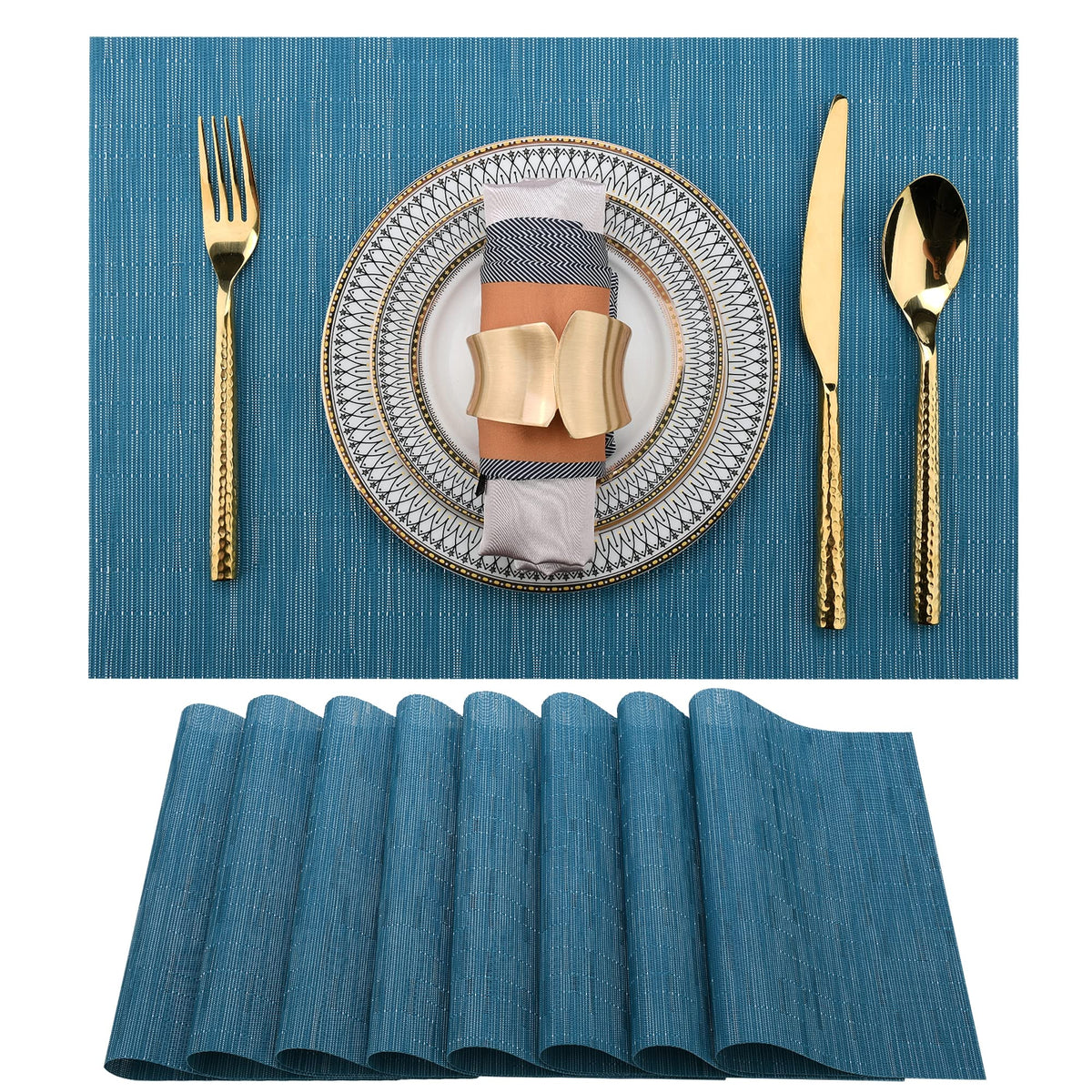 Slkqg Vinyl Placemats Set Of 8 - Washable Easy Clean Place Mats - Heat Resistant Pvc Table Placemats - Table Mats For Dining Tab