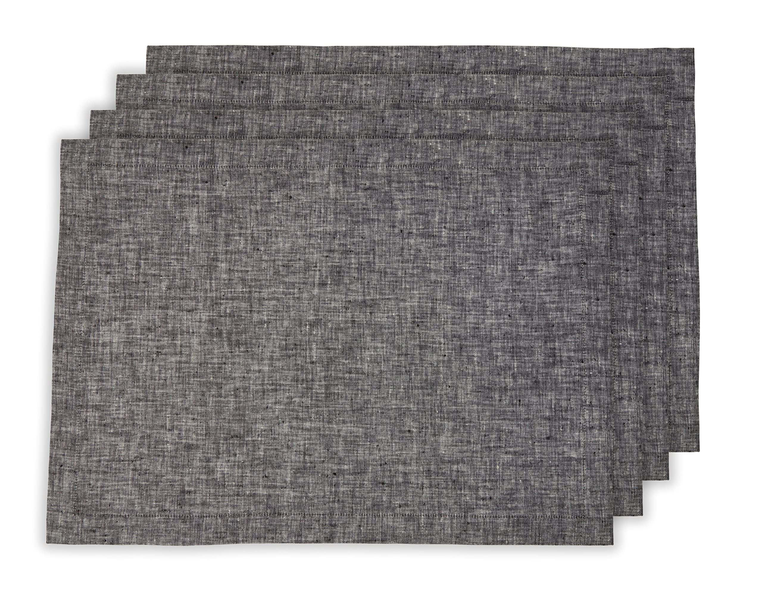 Solino Home Linen Placemats 19'' L X 14'' W Inch - 100% Pure Linen Chambray Black Cloth Placemats Set Of 4 - Athena, Washable Fa