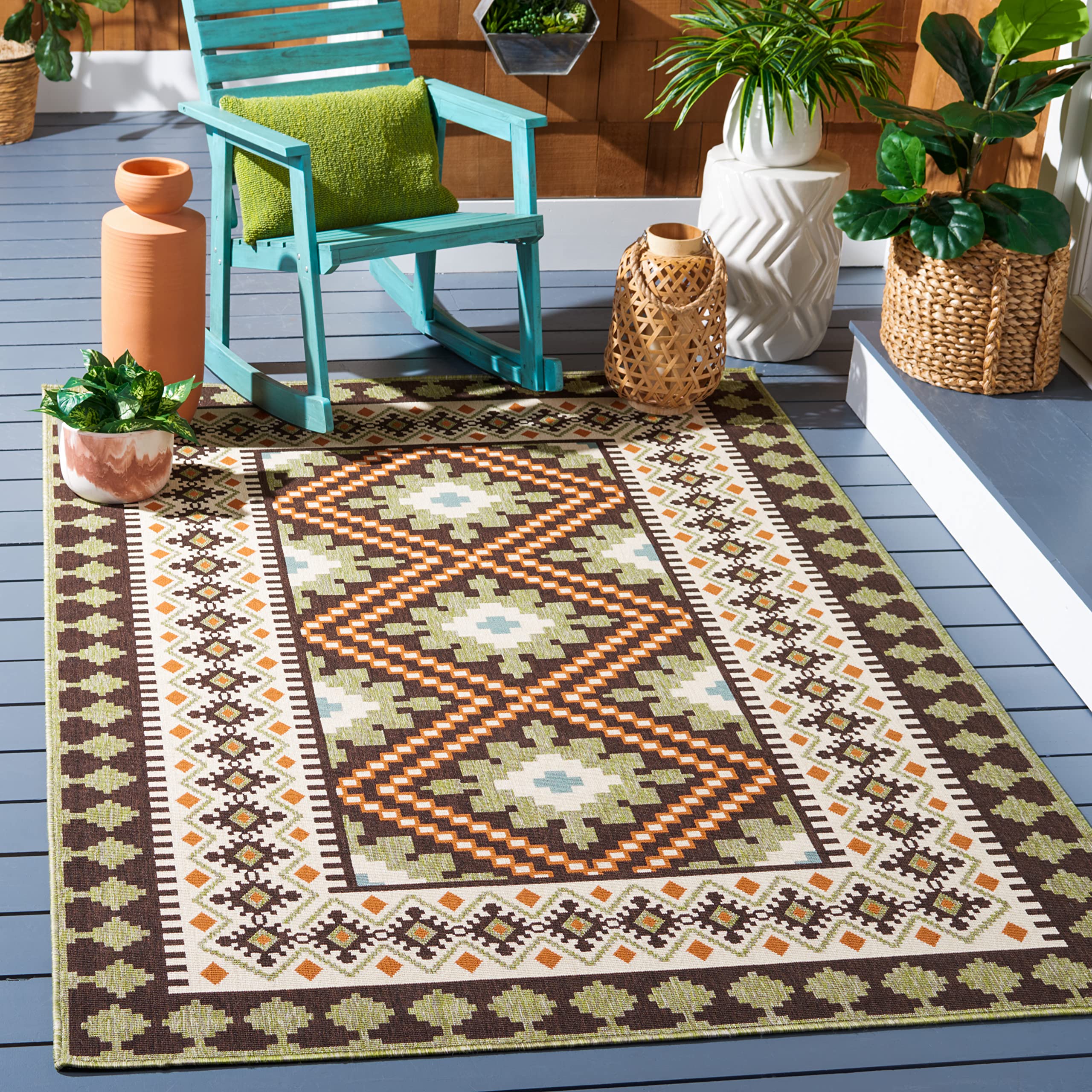 SAFAVIEH Veranda Collection 27 x 5 Chocolate / Terracotta VER099 Boho Indoor/ Outdoor Non-Shedding Easy scrubbing Patio Backy