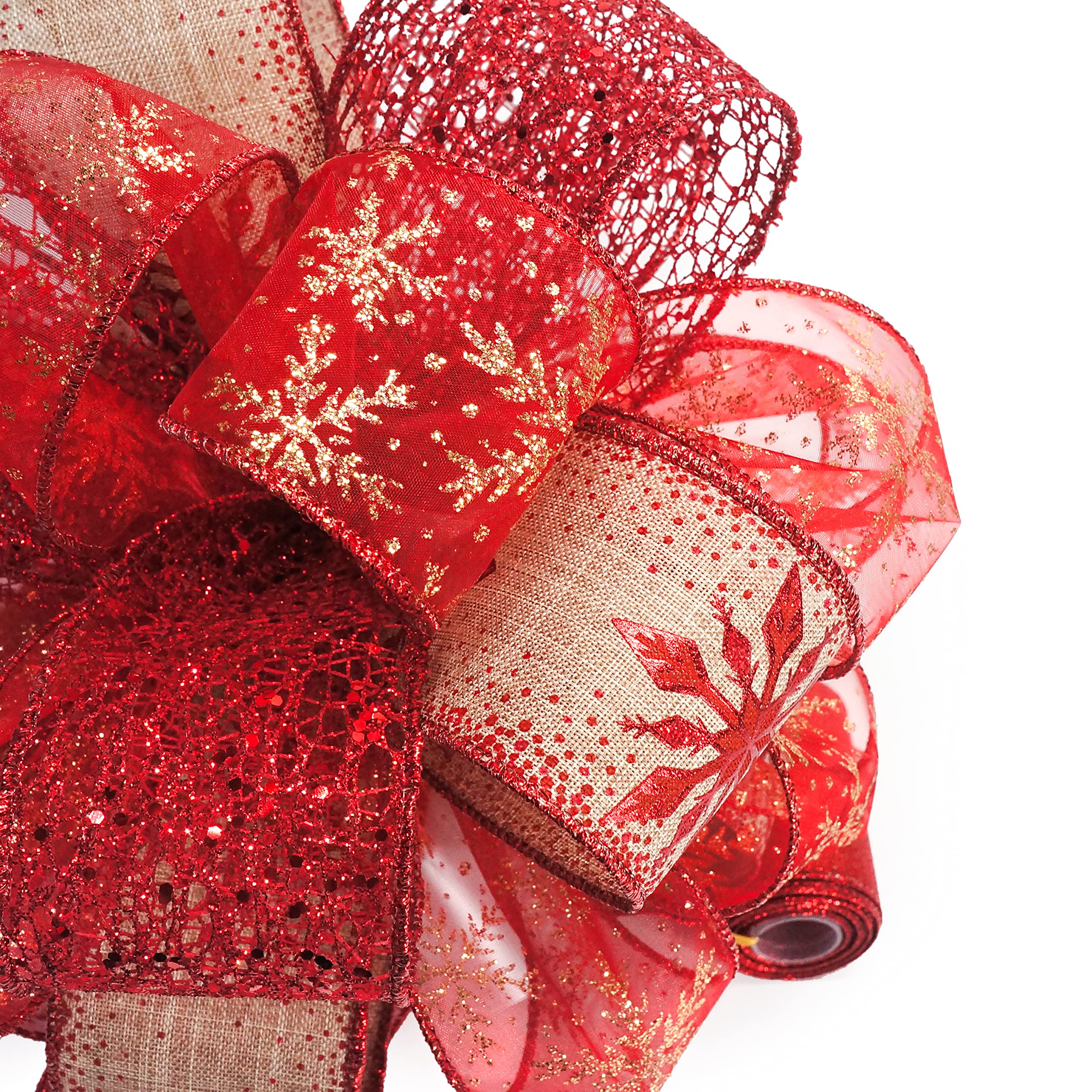 CT CRAFT LLC Red Snowflake Christmas Tree Topper Bow 11 with 4 Ribbon Streamers x 3 Yards Long Each for Holidy Elegant Fancy Hom