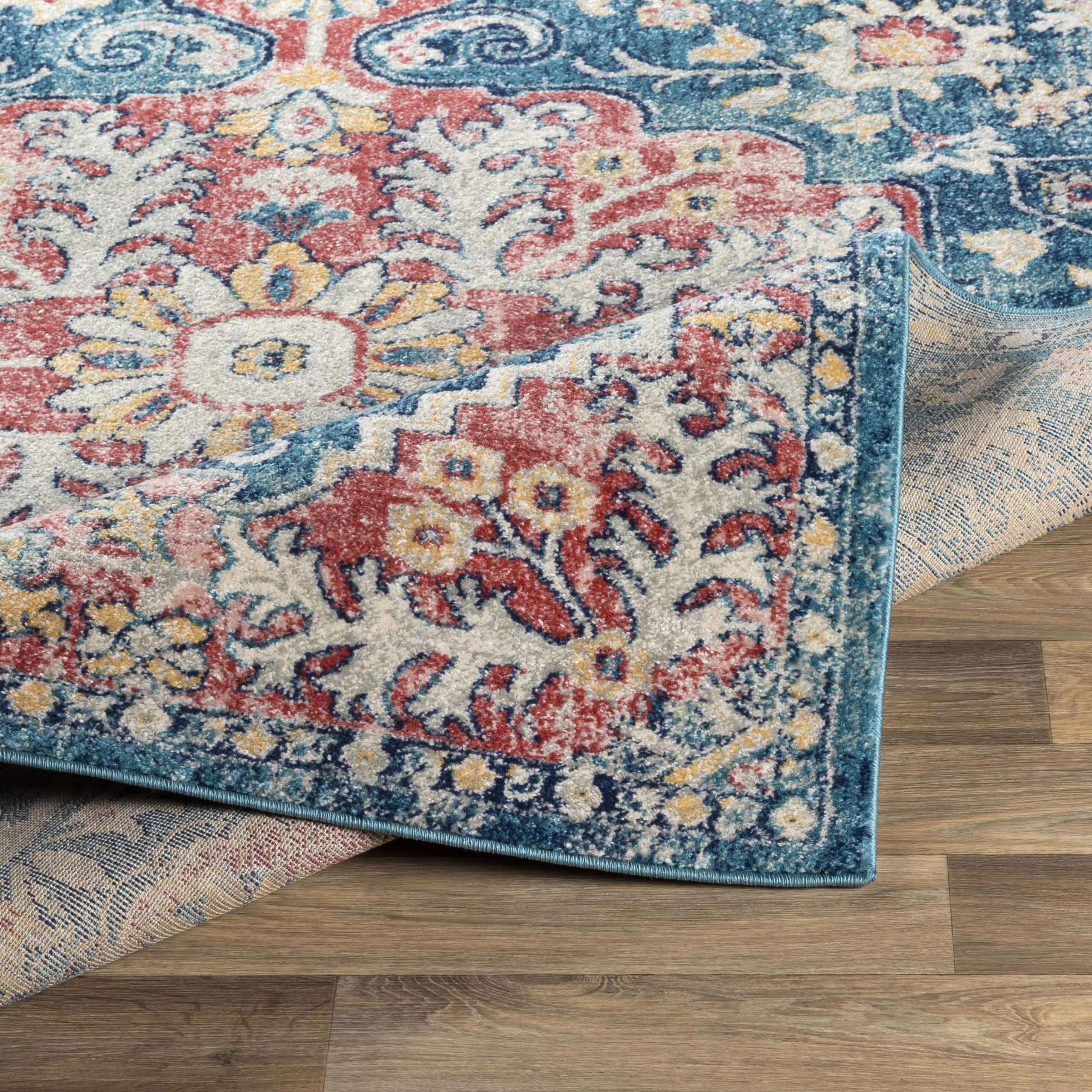 Livabliss Area Rugs - 5x7 Odelia Vintage Boho Blue Off-White Saffron Area Rug for Living Room Bedroom - Floral Medallion Stain R
