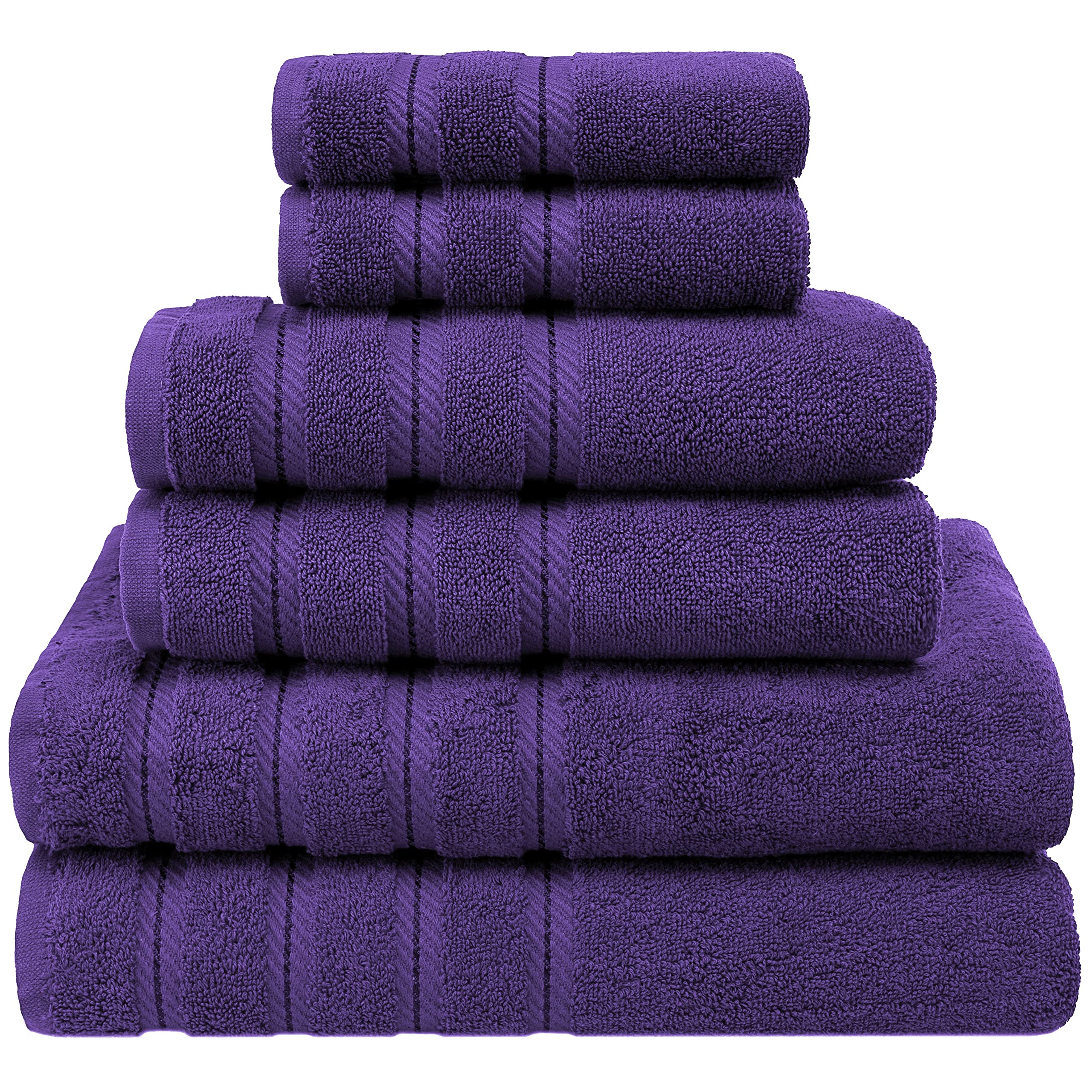 American Soft Linen 100% Carde Cotton 6 Piece Towel Set, 590 GSM Heavy Weight Soft Absorbent Turkish Towels for Bathroom, Rich P