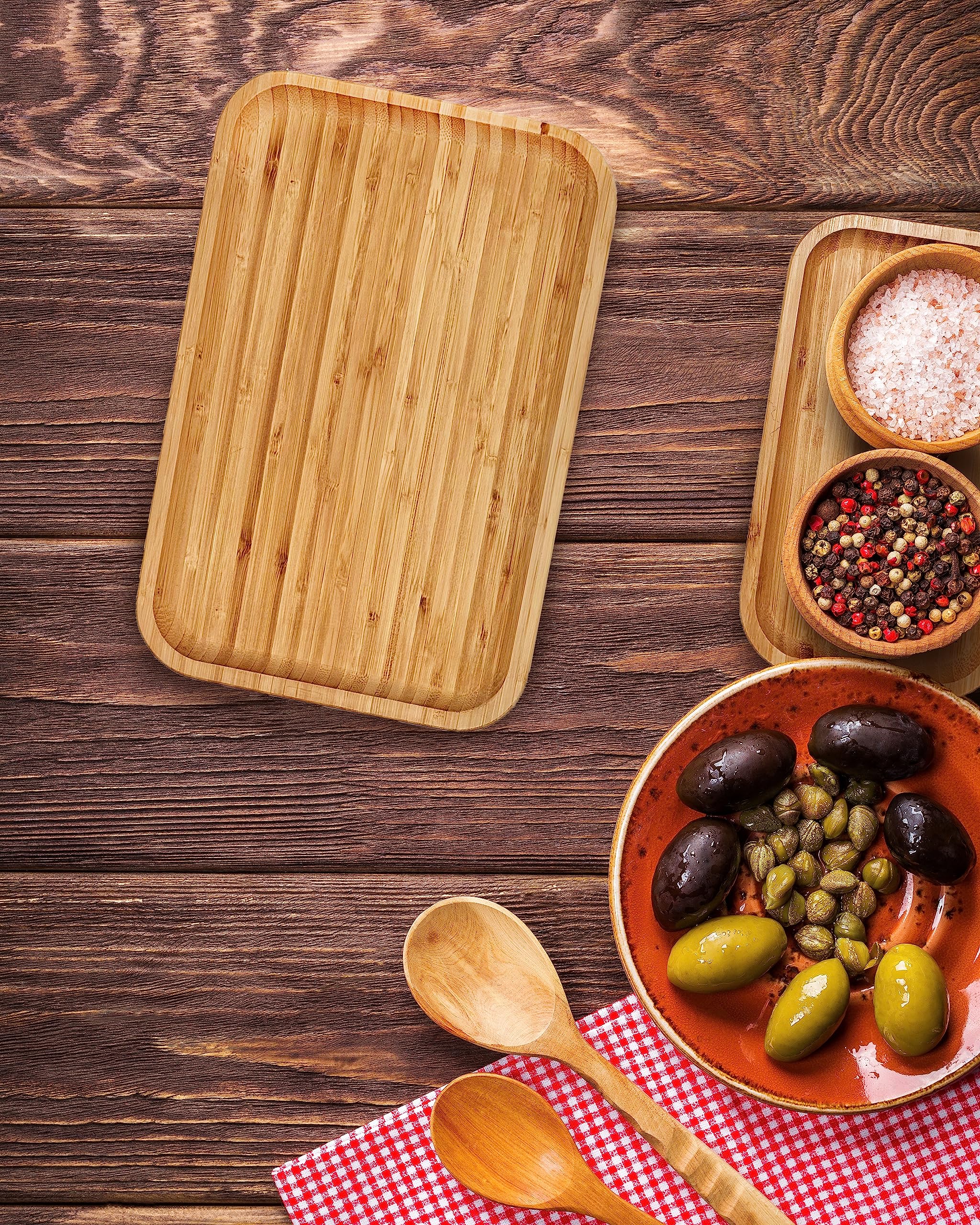 Bam & Boo Bamboo Serving Tray - Natural Minimalist Rectangular 11.3" x 6.2" x 0.8" for Coffee, Tea, Food, Drinks, Storage,