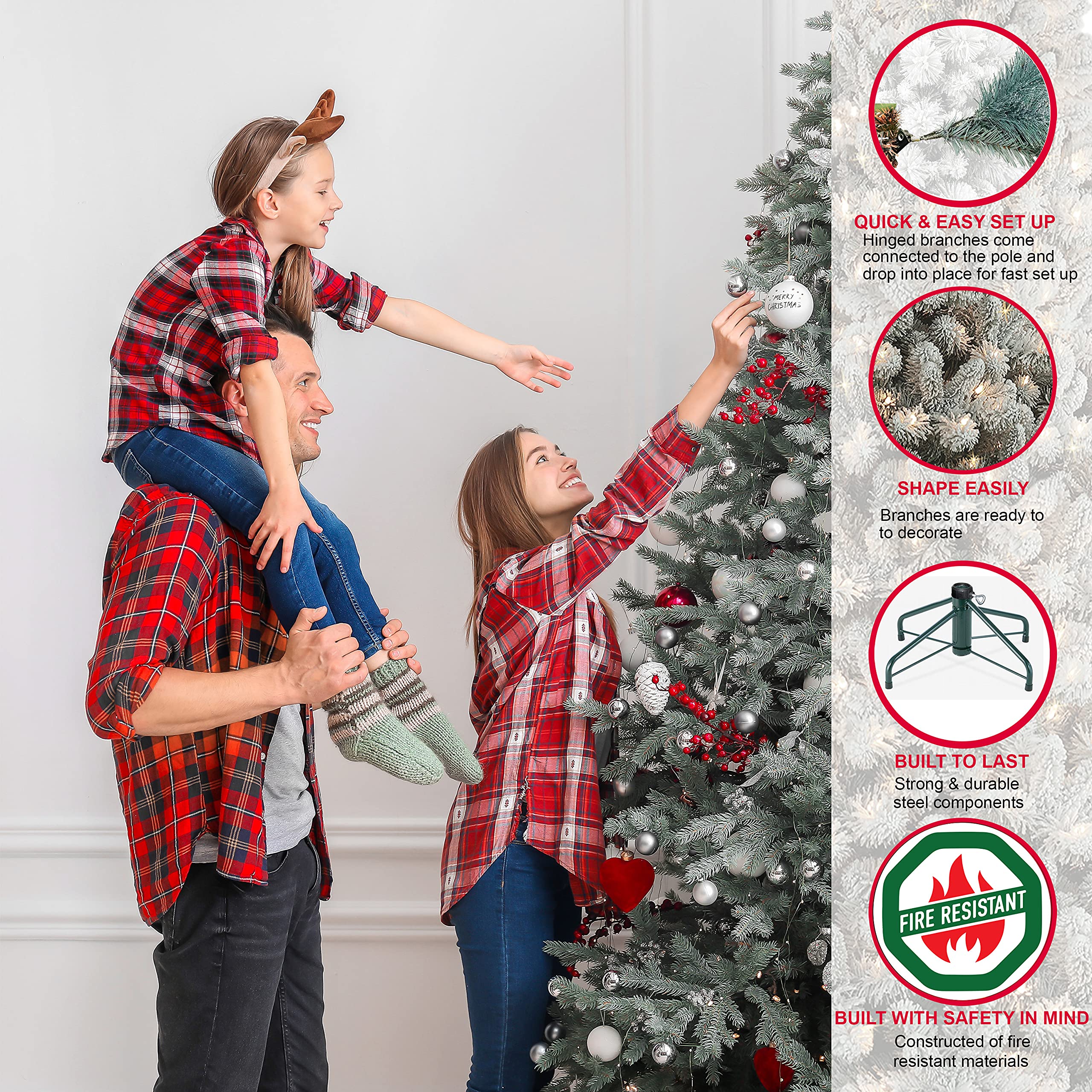 Puleo International 7.5' Royal Majestic Spruce Green Tree Flocked with 700 UL-Listed Clear PRE-Attached Lights
