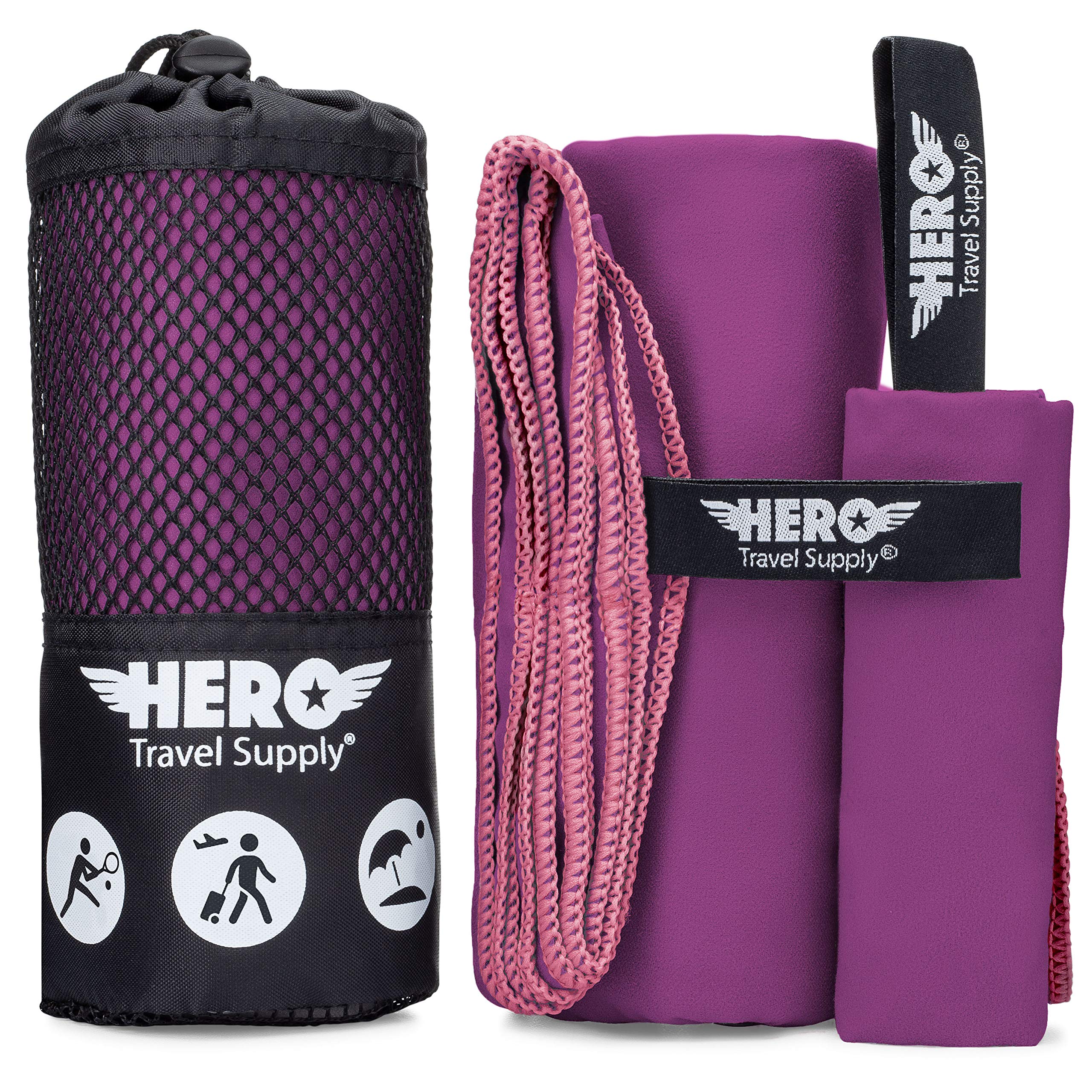 Hero Microfiber Towel For Travel, Camping, Backpacking, Beach, Gym - 24       X 48       (Includes Bonus Washcloth)