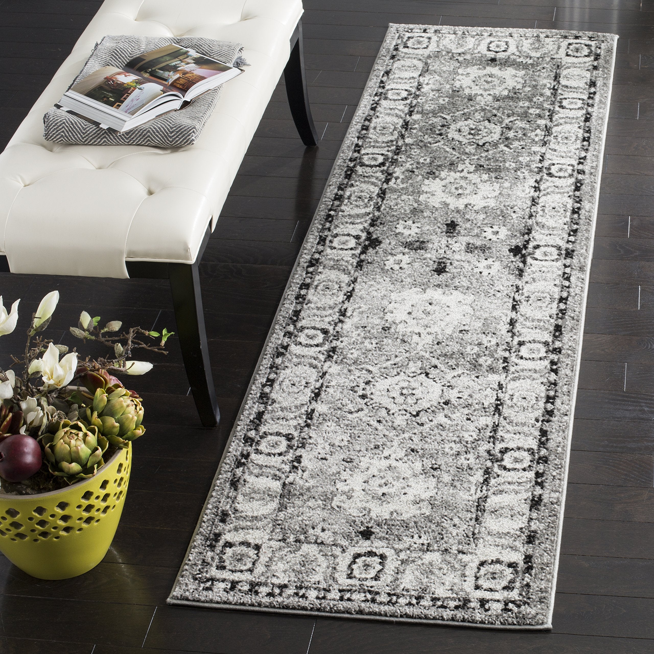 SAFAVIEH Vintage Hamadan Collection Accent Rug - 27 x 5, Grey & Black, Traditional Persian Design, Non-Shedding & Easy Care, I