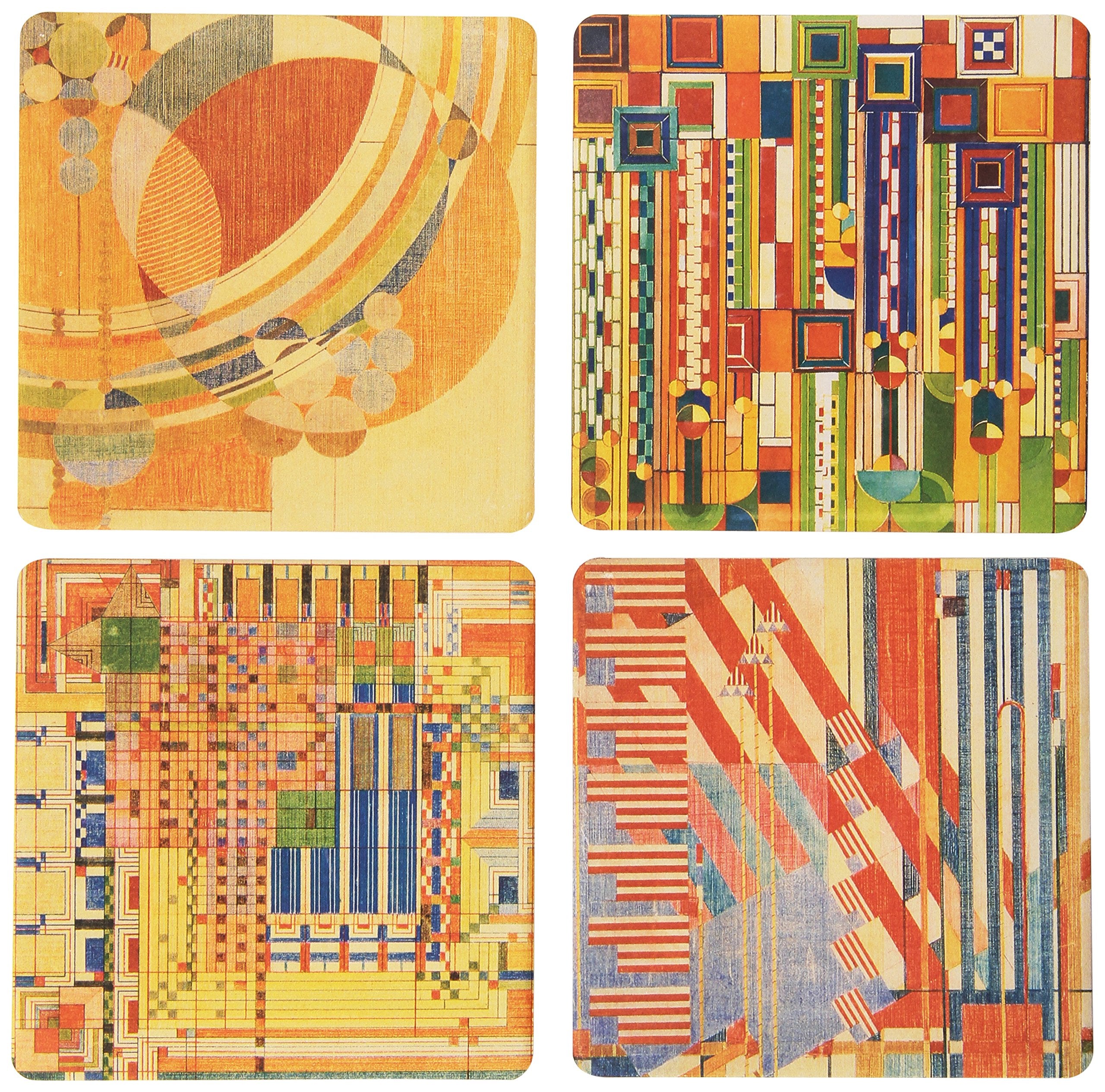 Coasterstone Absorbent Coasters, 4-1/4-Inch, ''Frank Lloyd Wright Liberty Covers Iii'', Set Of 4
