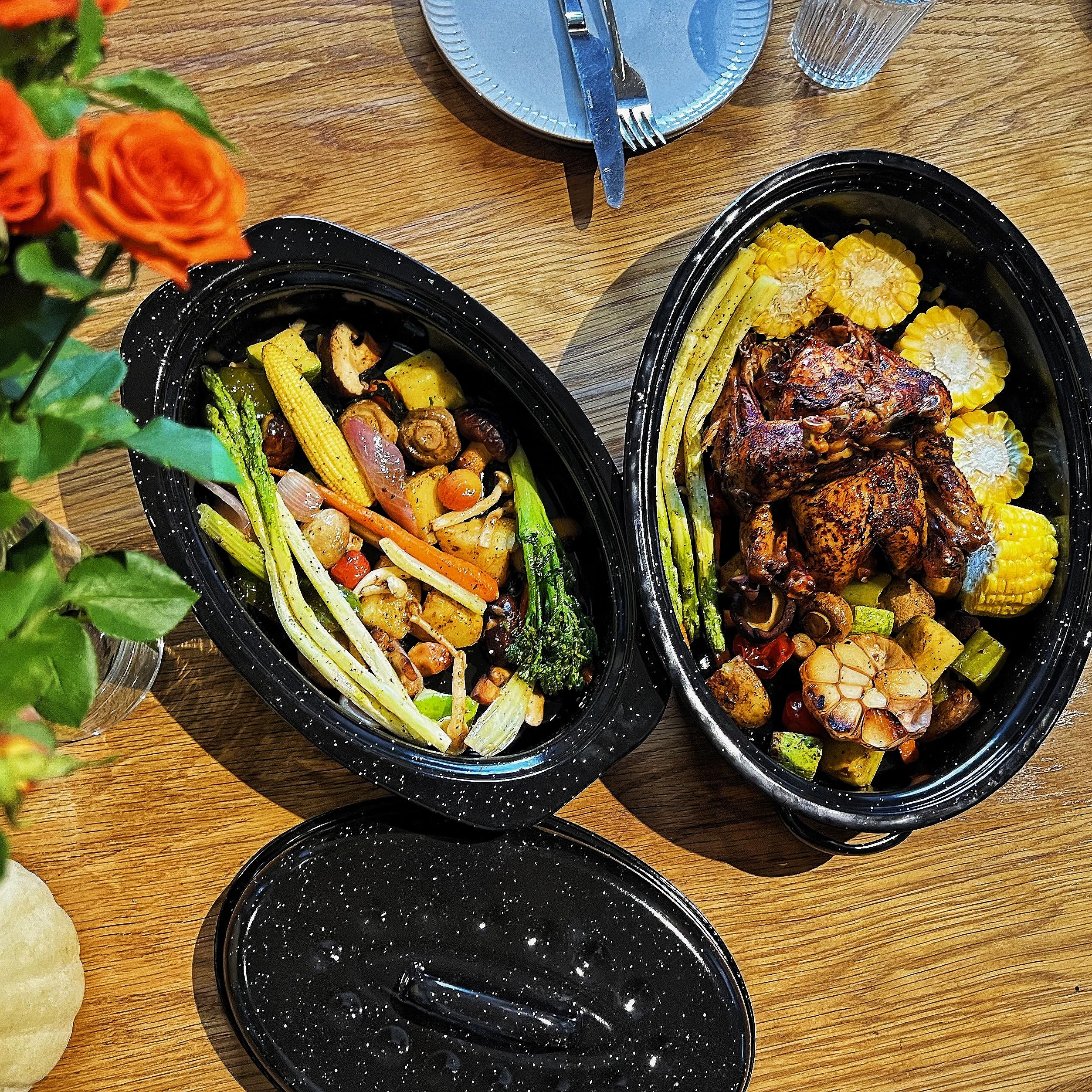 13?Enamel Roaster With Lid Oval Roasting Pan For Oven with 11 Inner Diameter Broiler Pan Suitable For Dining With Two People Hig