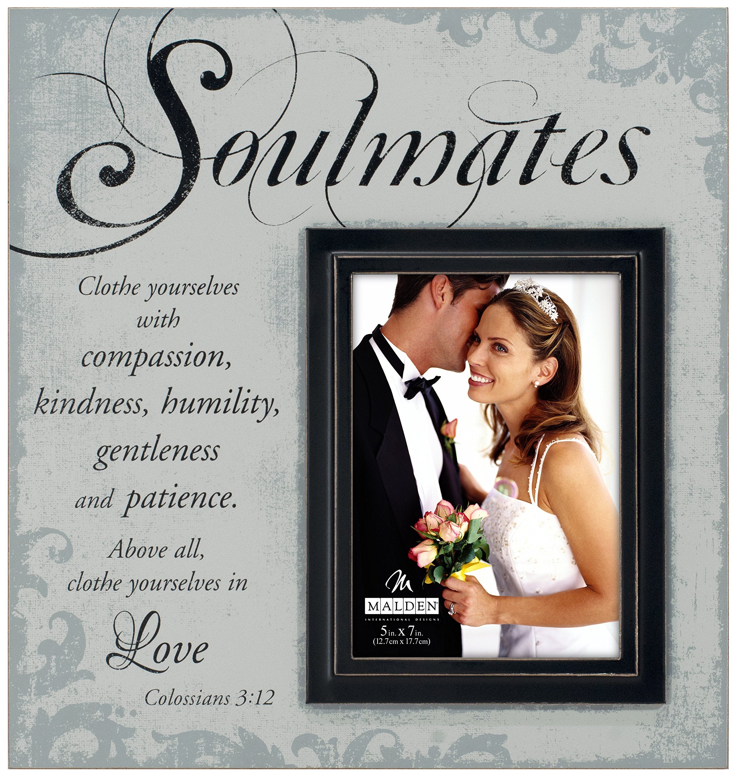Malden International Designs Sentiments Soulmates Wood Picture Frames, 5x7/12x13, Light Gray
