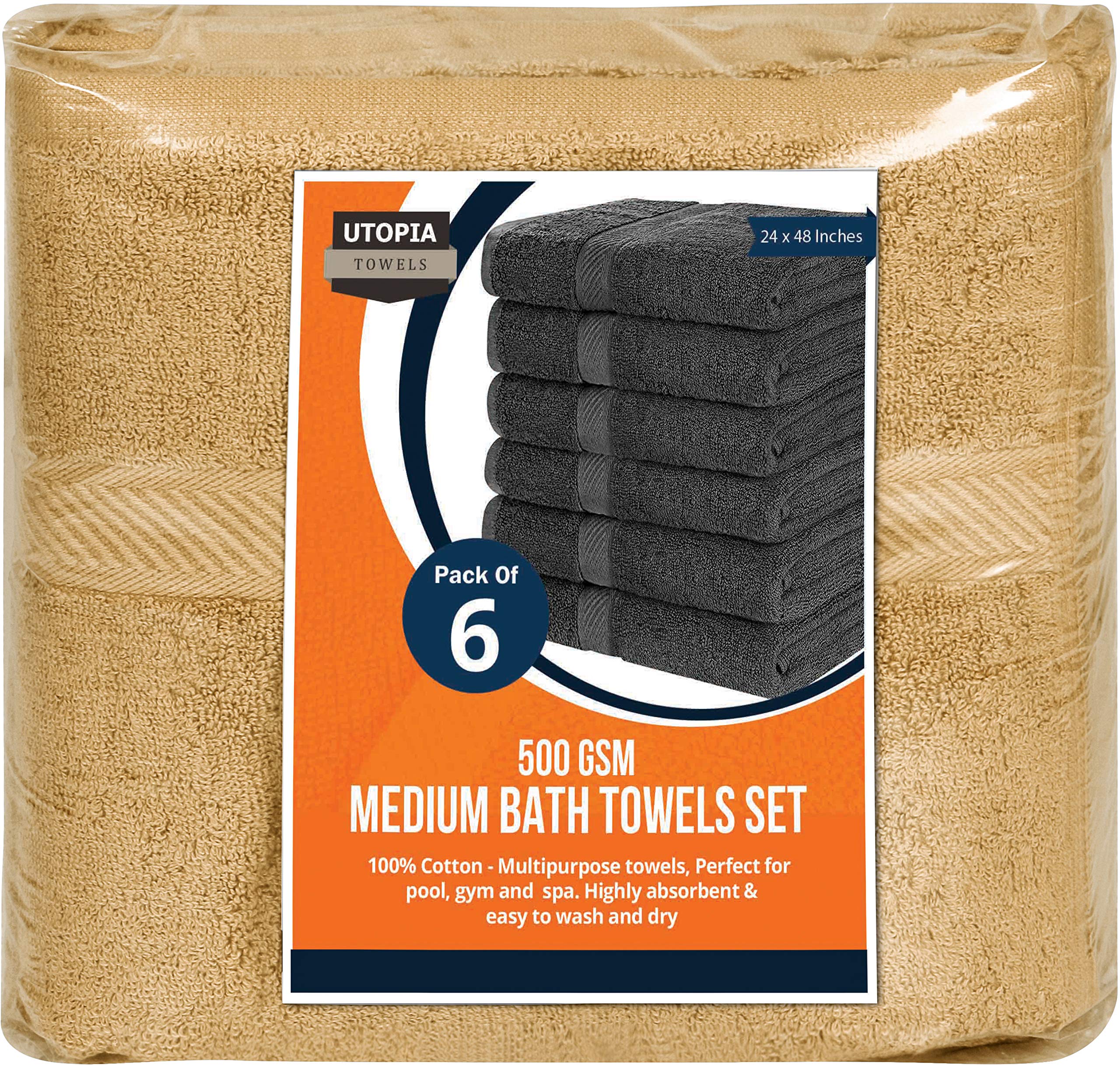 Utopia Towels 6 Pack Medium Bath Towel Set, 100% Ring Spun Cotton (24 X 48 Inches) Medium Lightweight And Highly Absorbent Quick