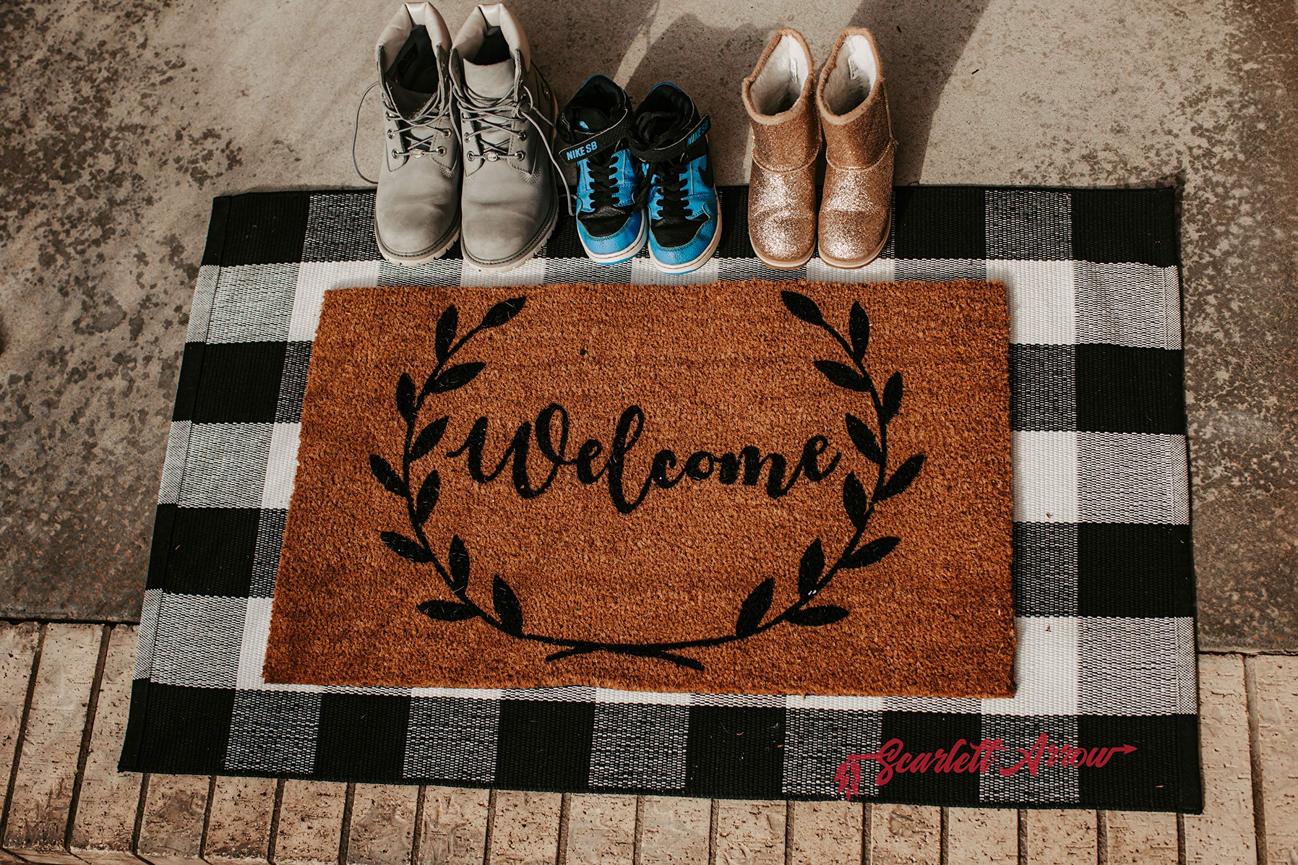 Buffalo Plaid Rug 28 x 43 - Indoor/Outdoor Black and White Checkered Rug - Area Rugs for Layered Door Mats Washable Carpet for P