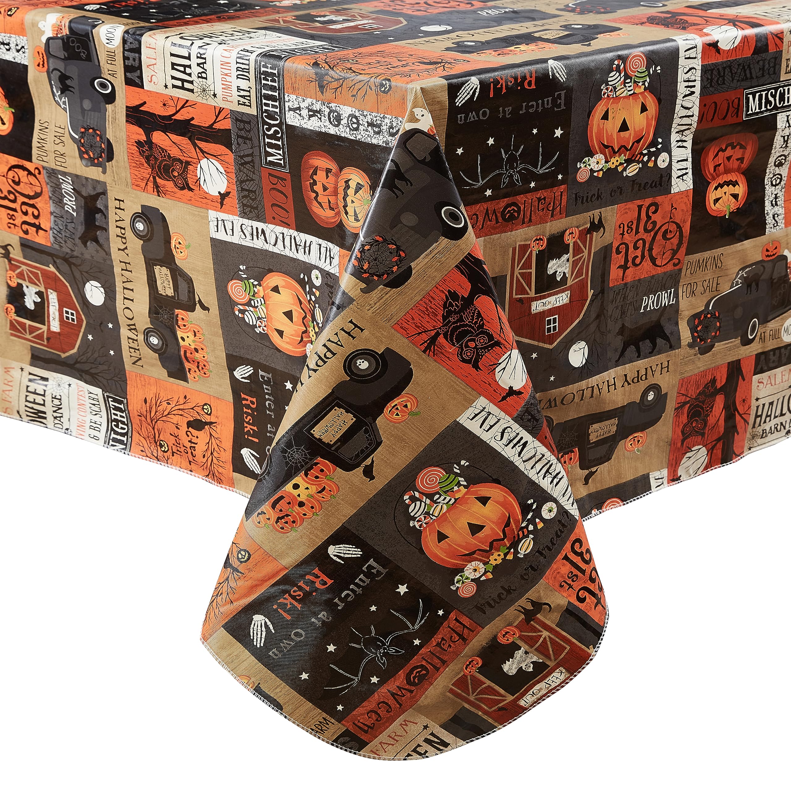 Newbridge Halloween Rustic Spooky Farm 60 x 102 Inch Rectangle Vinyl Tablecloth with Flannel Backing
