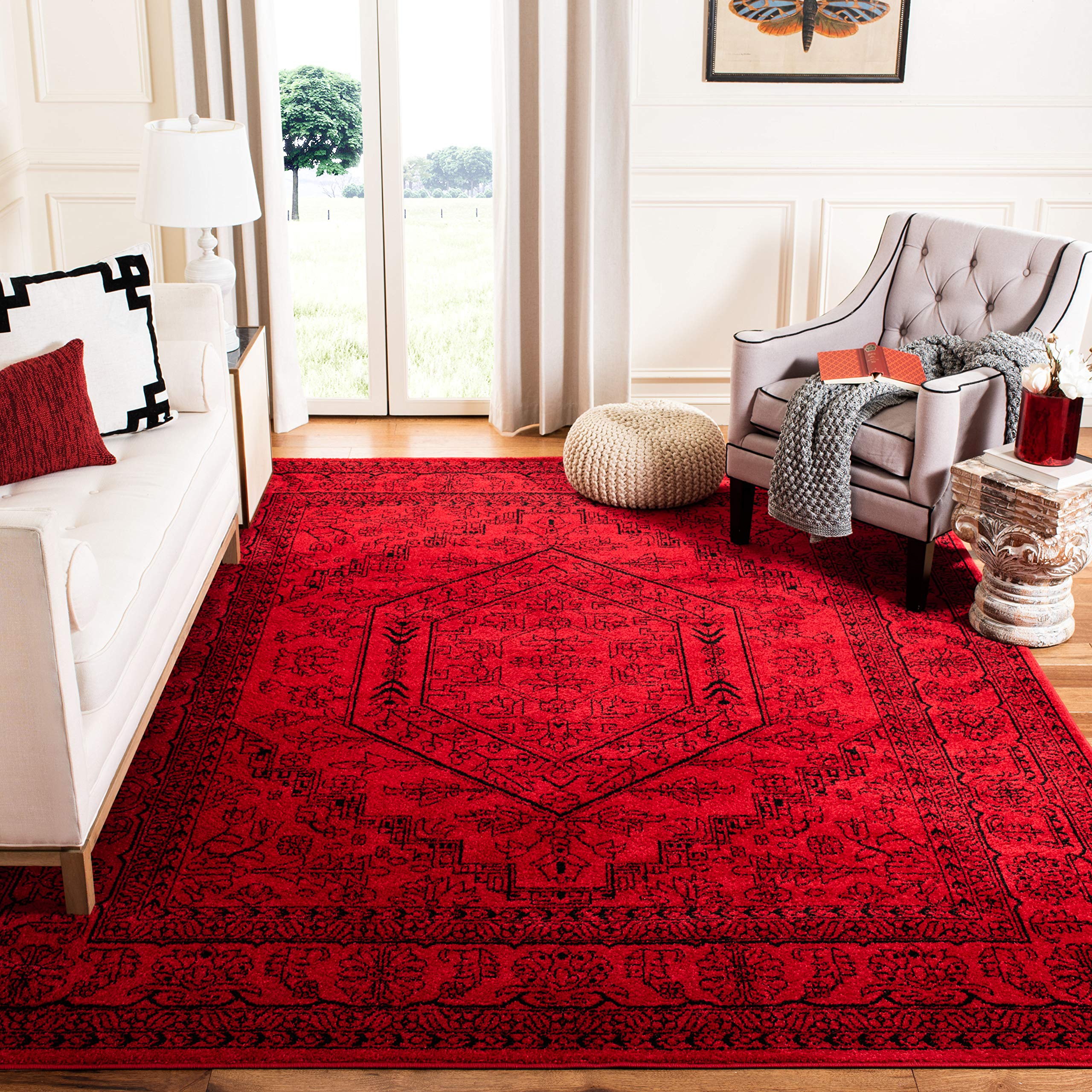 SAFAVIEH Adirondack Collection Area Rug - 9 x 12, Red & Black, Oriental Medallion Design, Non-Shedding & Easy Care, Ideal for 