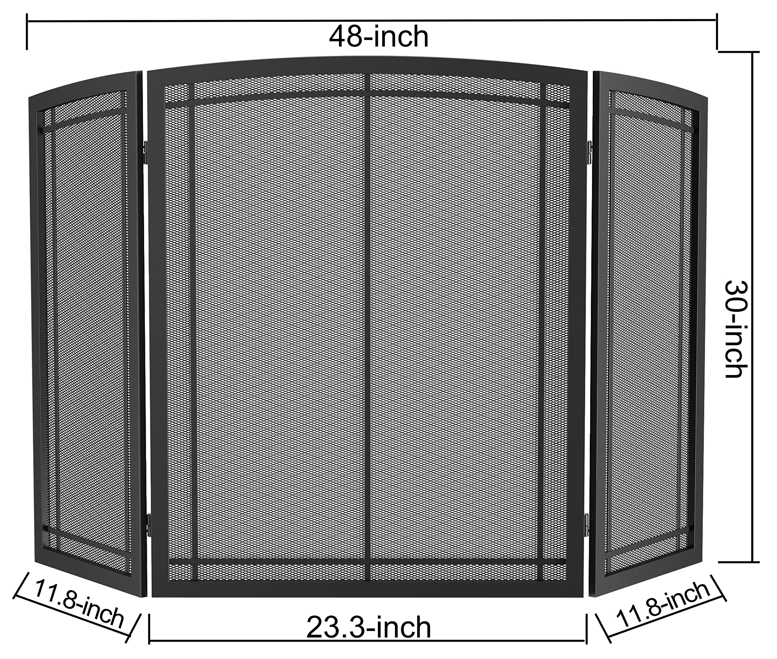 Firebeauty Fireplace Screen 3 Panel Wrought Iron Black Metal 48''(L) X30(H) Spark Guard Cover (Modern)