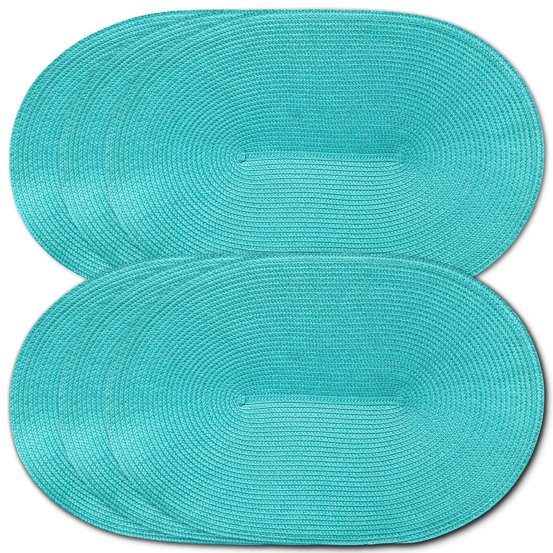 CAIT CHAPMAN HOME COLLECTION Oval Braided Woven Polypropylene Plastic Placemats (Blue), Set of 6