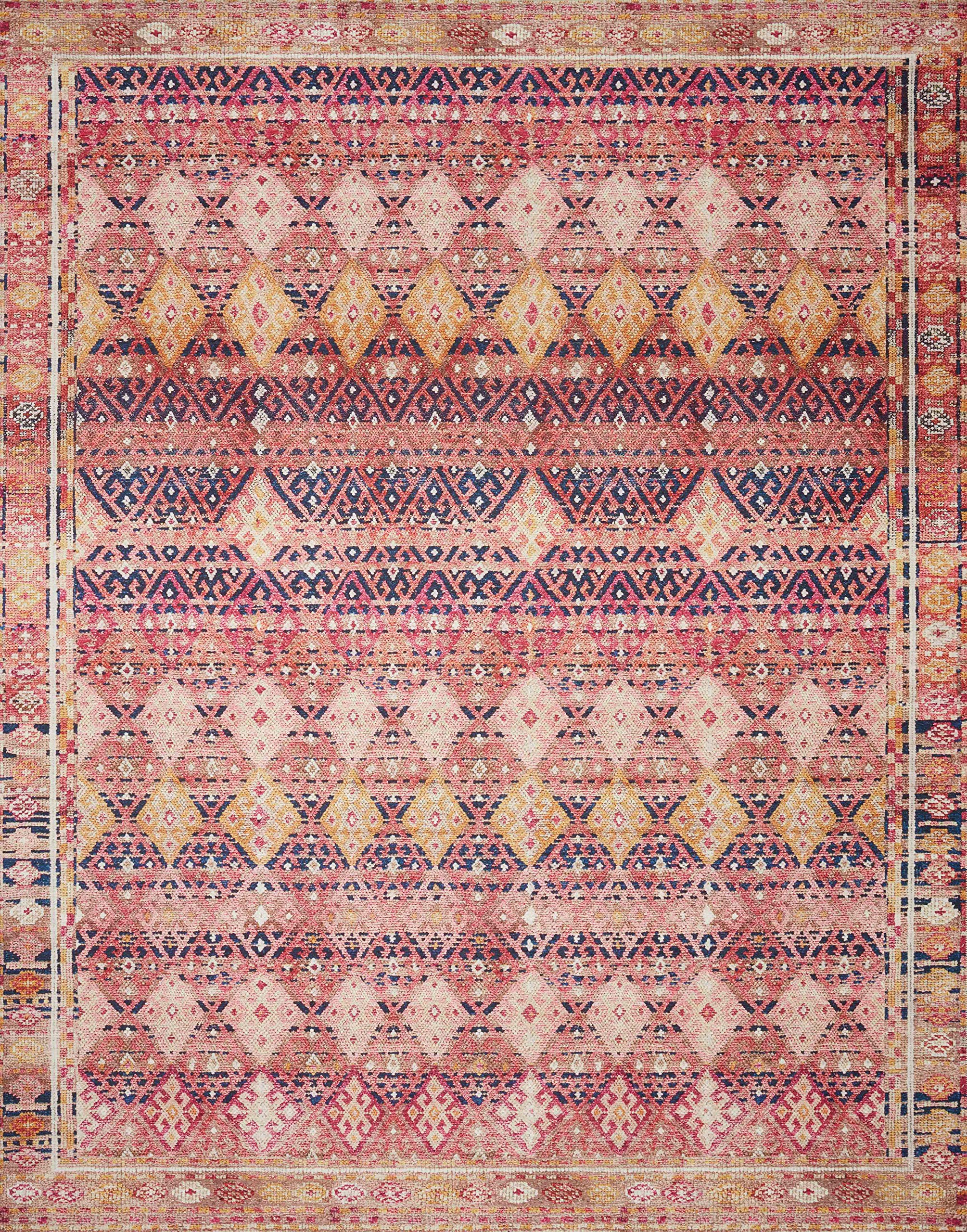 Loloi LAYLA Collection, LAY-15, Magenta / Multi, 2-6 x 7-6, Runner Rug, Soft, Durable, Vintage Inspired, Distressed, Low Pile,