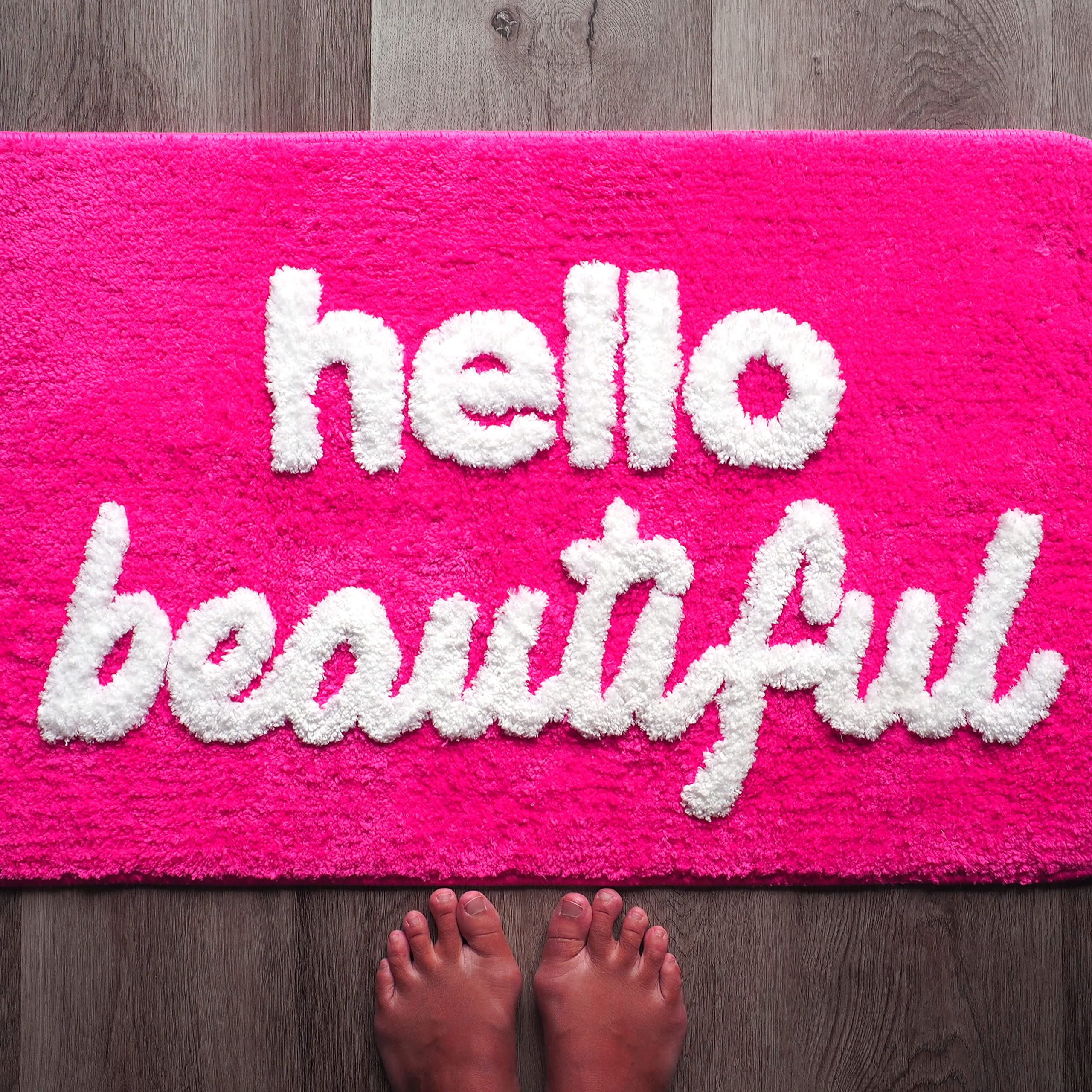 Evovee Hello Beautiful Bath Mat Cute Bathroom Rugs For Girls You Look Good Gorgeous Funny Shower Fun Bathroom Decor Non-Slip Was