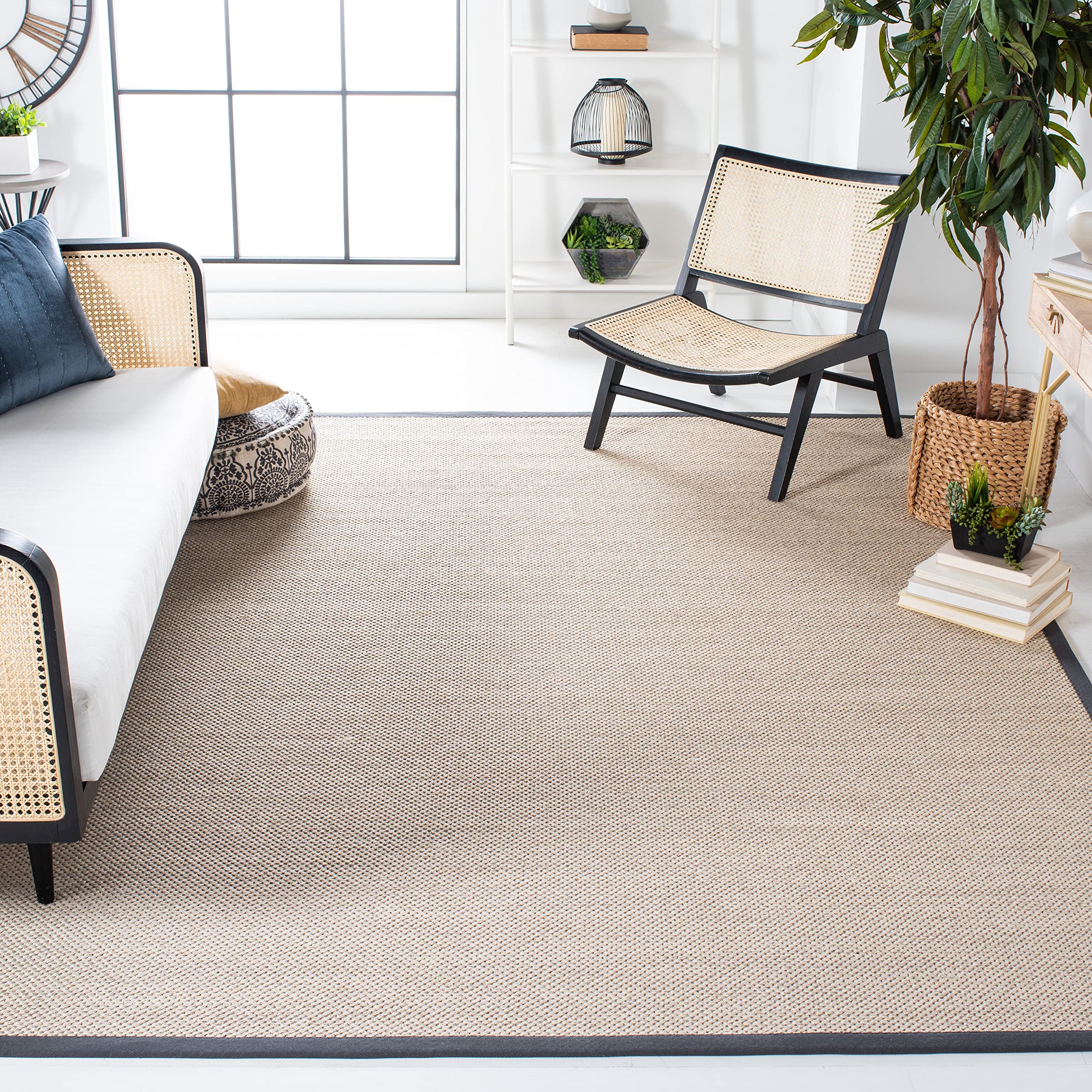 SAFAVIEH Natural Fiber Collection Area Rug - 6 x 9, Marble & Dark Grey, Border Sisal Design, Easy Care, Ideal for High Traffic