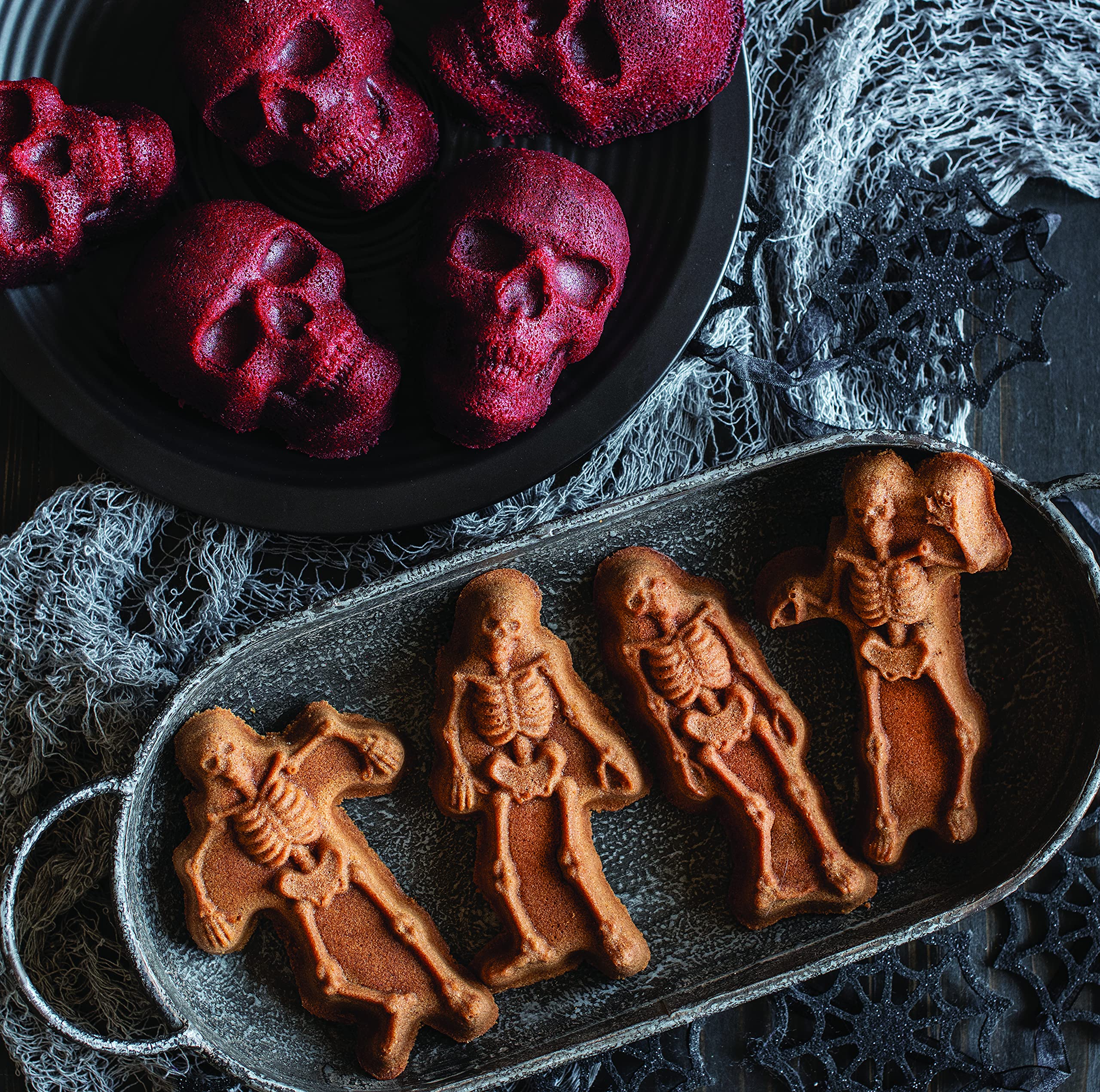 Nordic Ware Spooky Skeleton Cakelets, 2 Cup Capacity, Bronze Aluminum, Model 93548